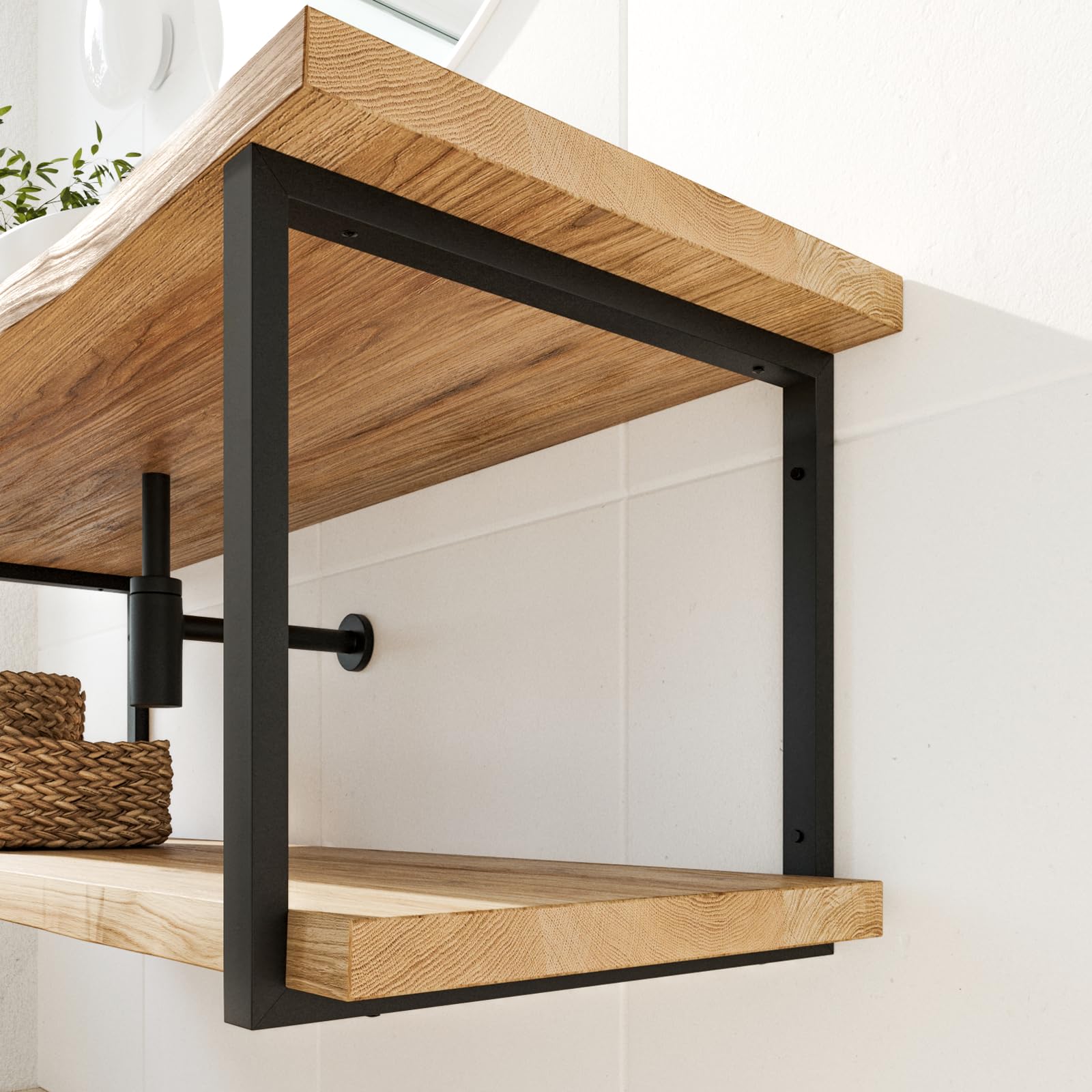 HEVVA 2er-Set Doppelwaschtischhalterung - REUSS - 2 Ebenen (50 cm, Schwarz) | Waschtischhalterung, Waschtischbefestigung, Halterung Waschtischplatte, Wandkonsole für Aufsatzwaschbecken, Waschtischkonsole