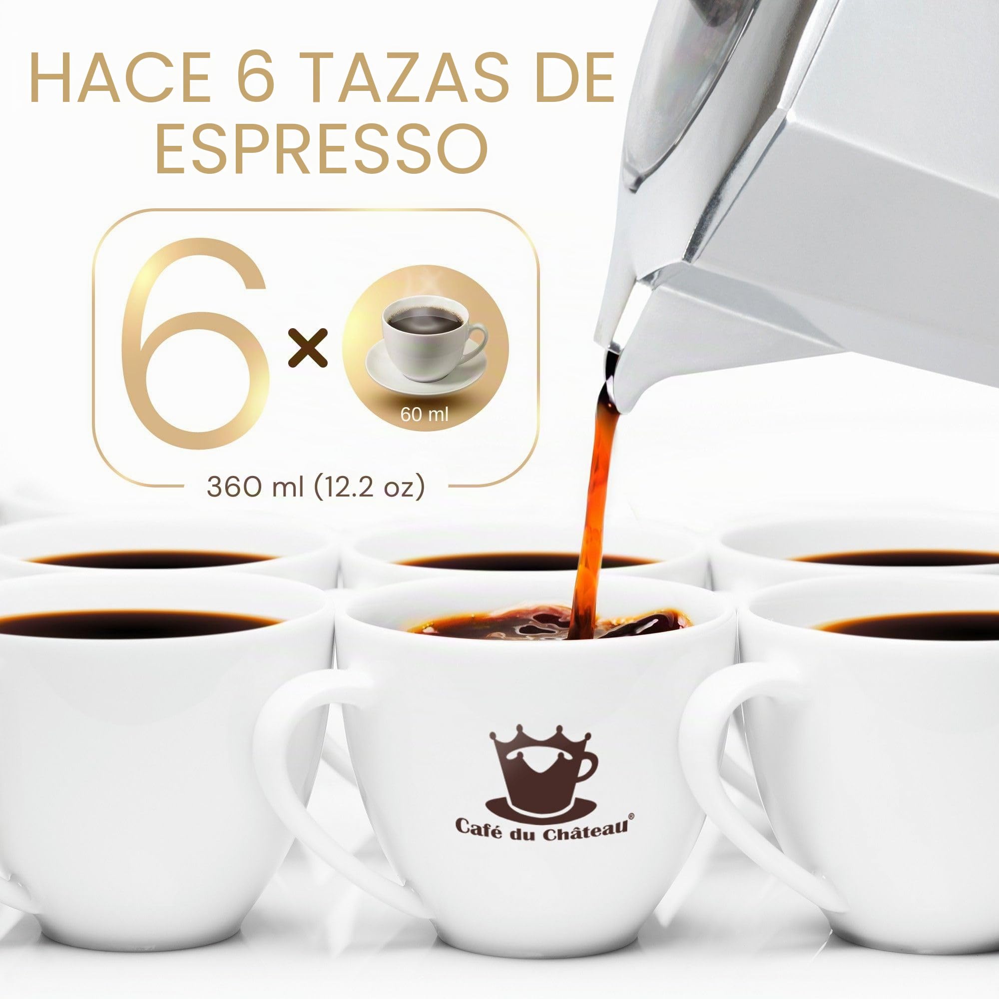 Cafe Du Chateau Cafetera Italiana Induccion de café con tapa transparente, acabado brillante, cuchara de café, 6 tazas y máquina de moca para capuchino, latte
