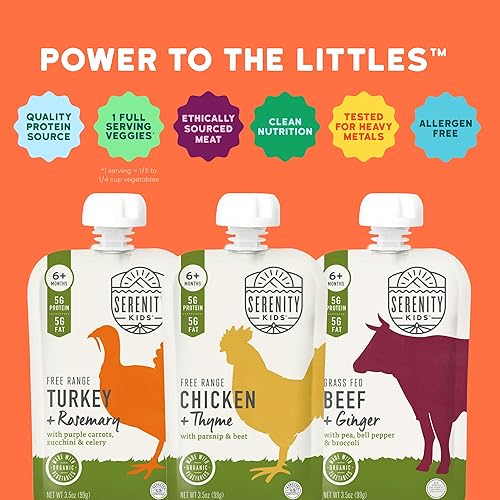 Miniatura 3 de Serenity Kids Bolsas de comida para bebés a partir de 6 meses puré hecho con carnes de origen ético y verduras orgánicas bolsa de 35 onzas sin BPA