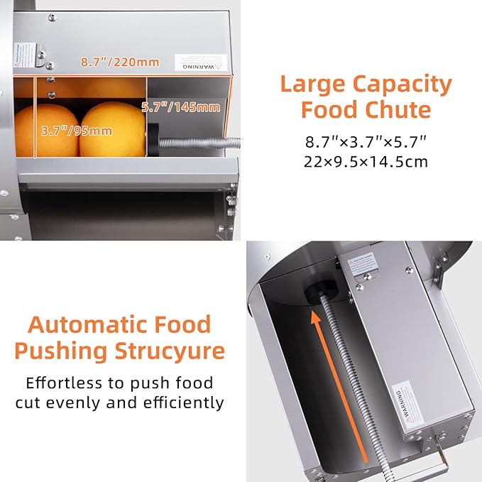 Cortadora Eléctrica de Verduras 120W, Acero Inoxidable, Ajustable 0-0.5 pulg miniatura 4