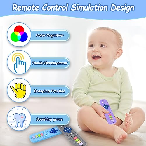 Miniatura 2 de Juguetes de dentición para bebés, mordedores de silicona con control remoto para bebés de 0 a 24 meses (beige)