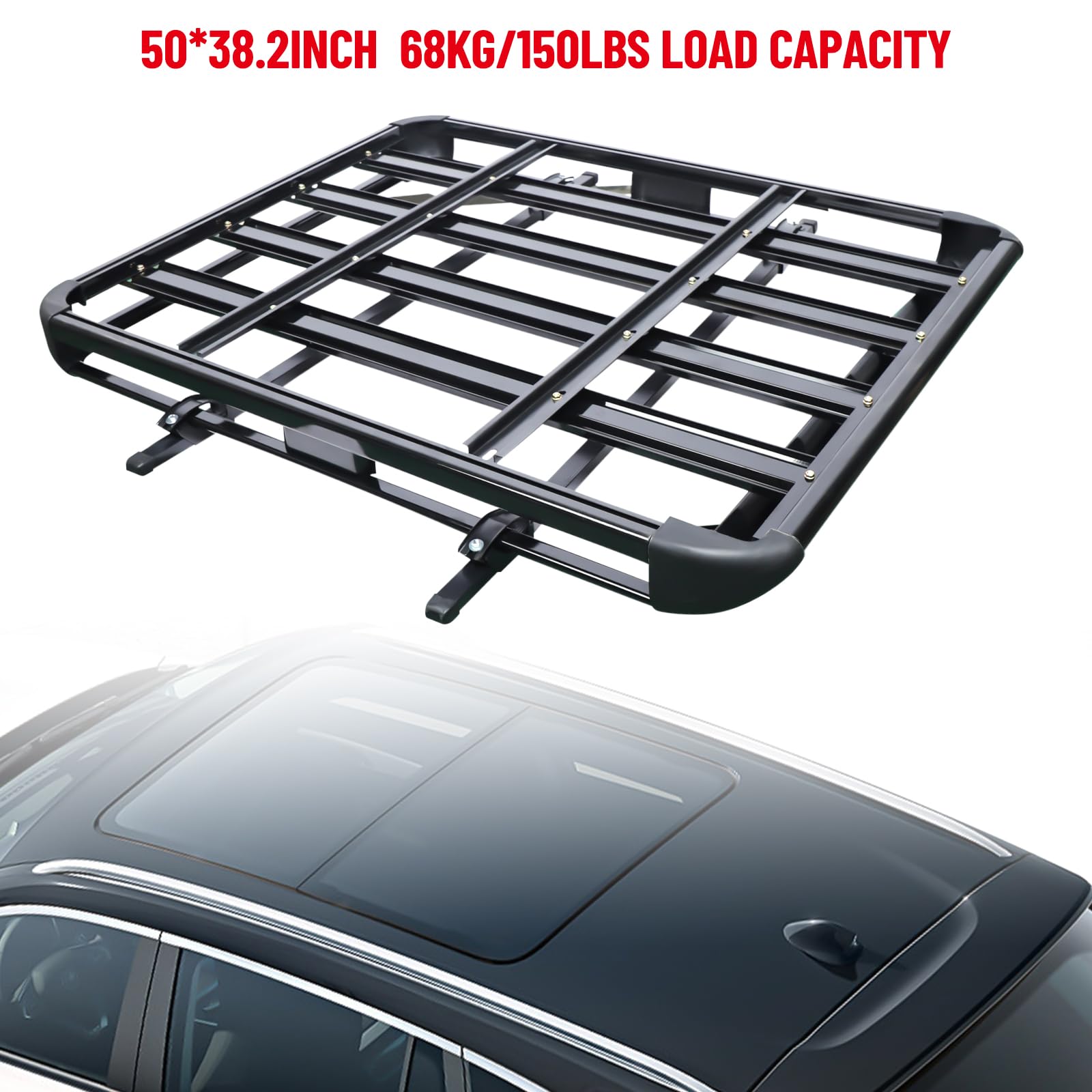 Portaequipajes, cesta de techo para coche, portaequipajes universal, cesta de equipaje de metal negro, portaequipajes, 68 kg para SUV y camiones de recogida de 50 x 38,2 pulgadas