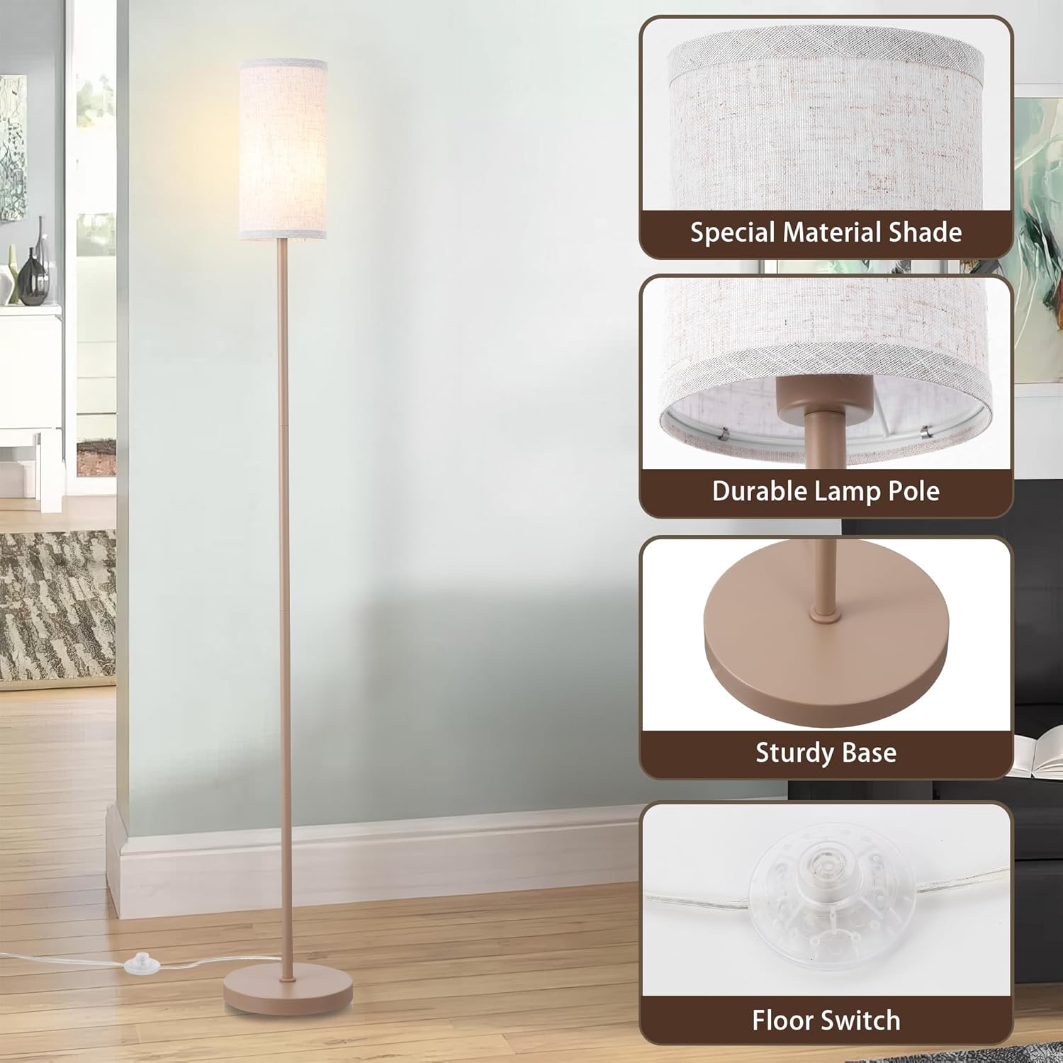 Floor Lamps 3 Color Temperature for Living Room Tall Lamp for Bedroom Office Corner (Brown, 65'')