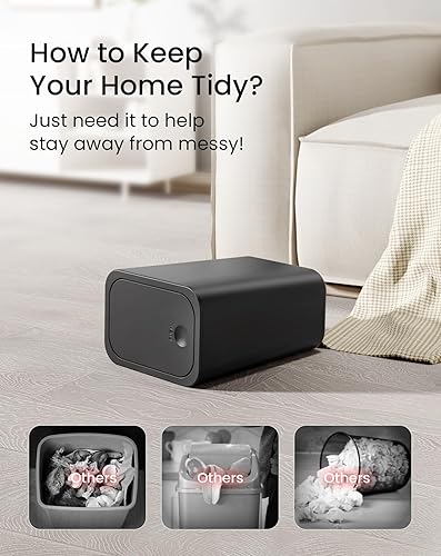 Miniatura 4 de Cesun Basurero de baño con tapa, pequeño bote de basura negro de 2.6 galones, cubo de basura con tapa superior a presión, a prueba de perros, cesta