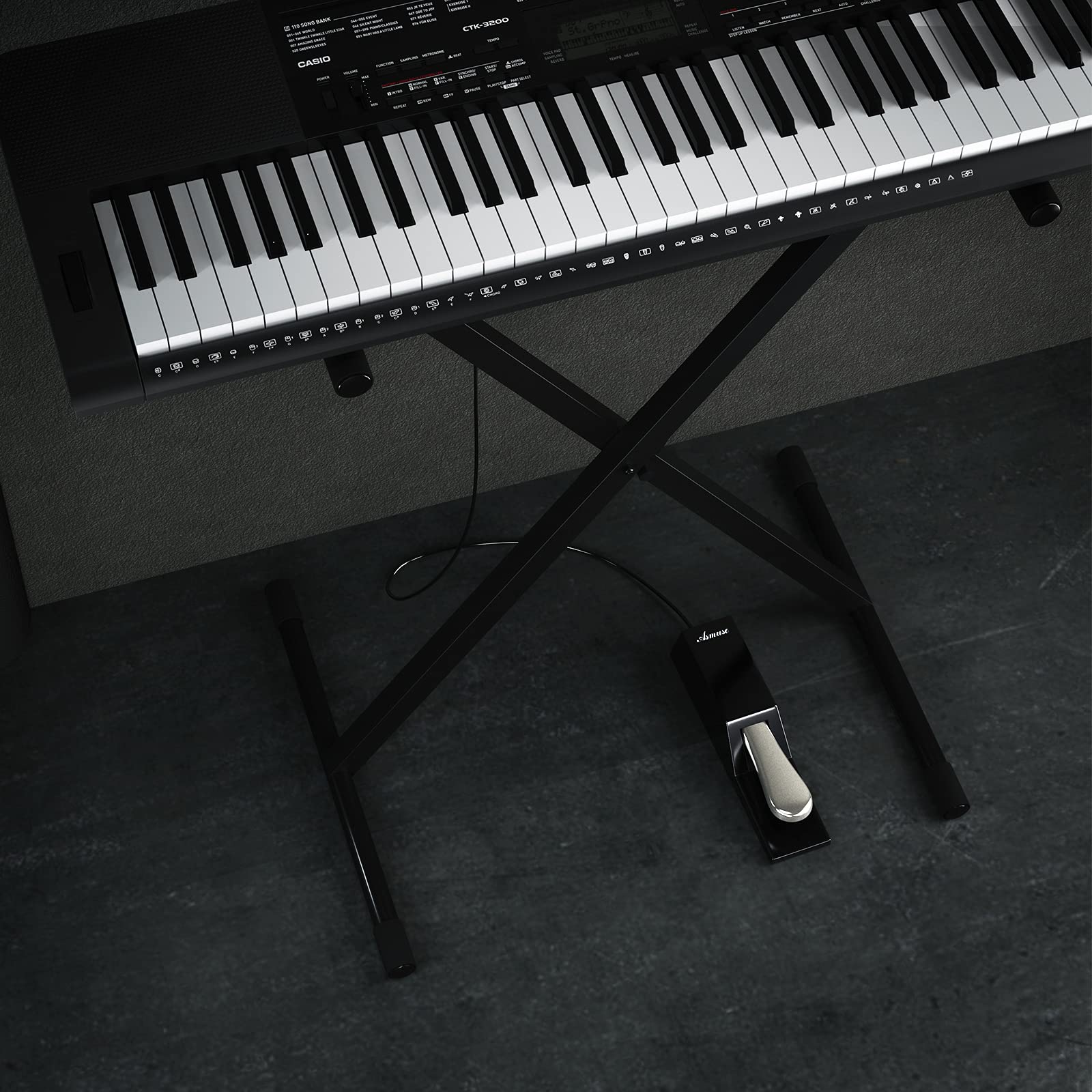 Asmuse Sustain Pedal Piano, Pedal Sustain Teclado con Interruptor de Polaridad, Pedal Piano Universal para Pianos Digitales y Teclados Electrónicos