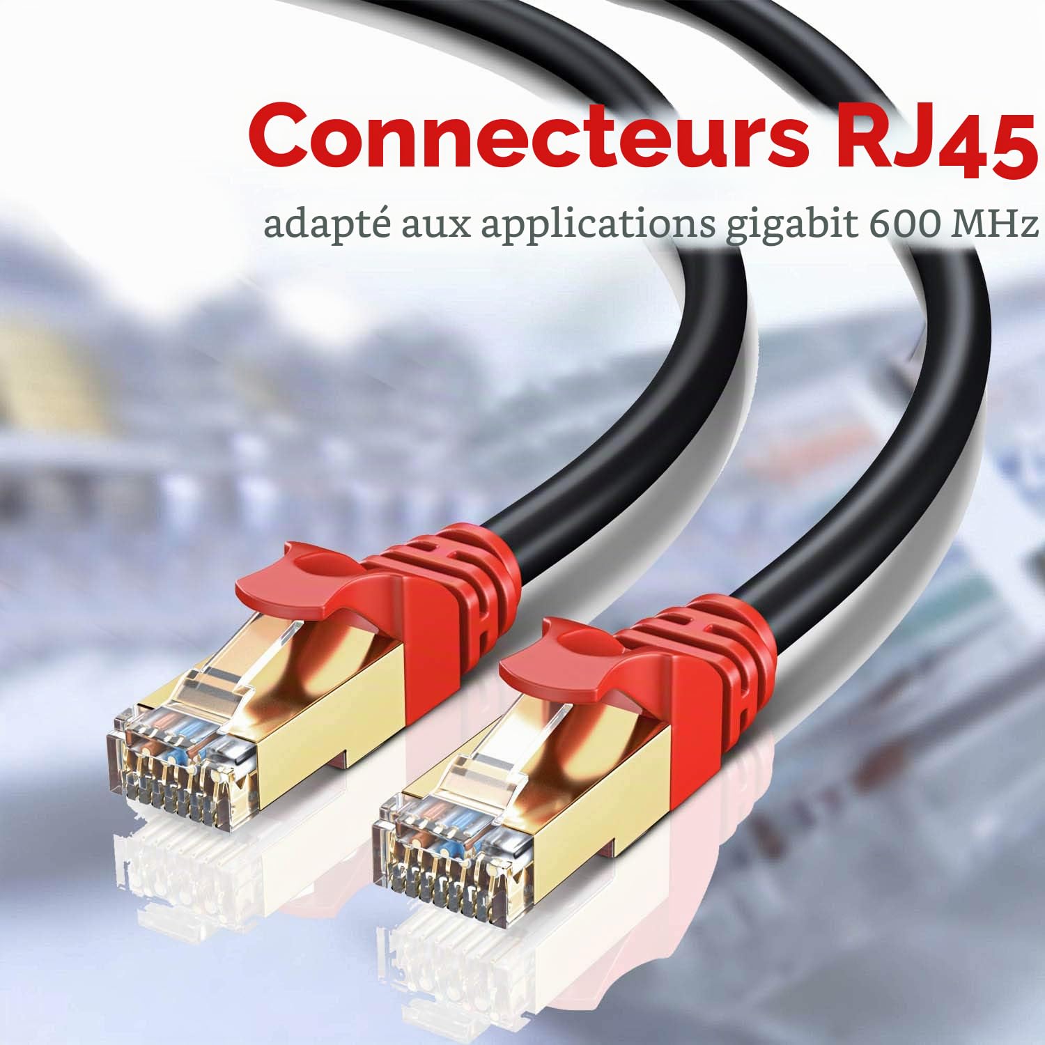 MutecPower 75m CAT7 Câble réseau Ethernet RJ45 - application exterieur, imperméable - SSTP - 600 Mhz - Noir 75 mètres avec attaches et pinces