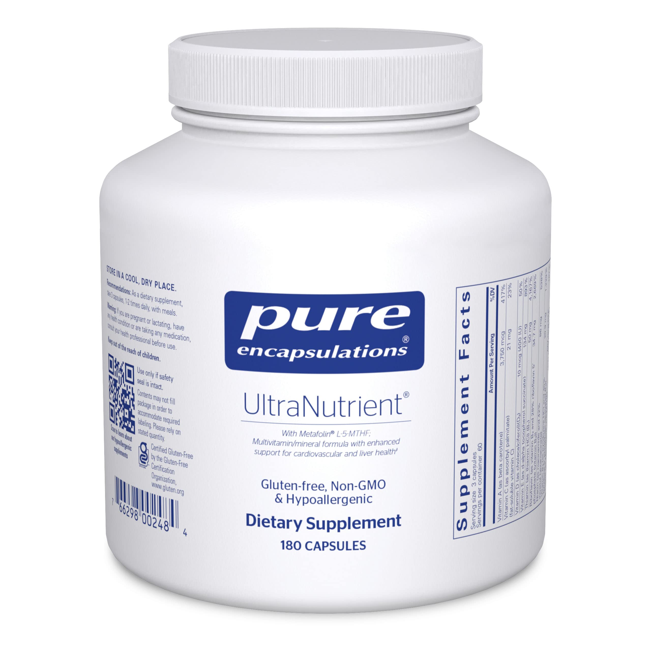 Pure Encapsulations UltraNutrient - Minerals & Multivitamins - Supports Liver & Heart Health* - Supplement for Antioxidants - with Vitamin C, CoQ10 & More - Gluten Free - 180 Capsules