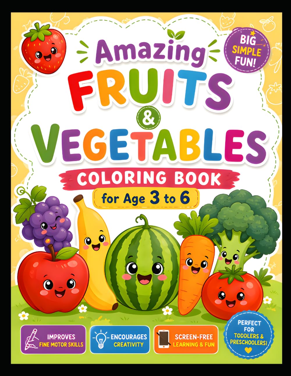 Amazing Fruits and vegetables coloring book