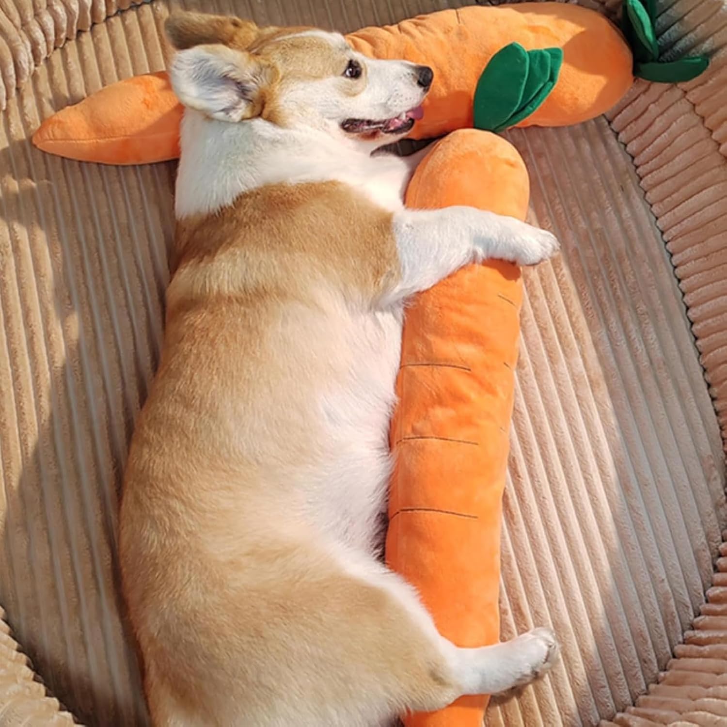 Generico Dog Toy - Carota gigante calmante per cani, carote ripiene giganti, giocattolo per animali domestici, robusto peluche multi-cigolii, per cani di taglia piccola, media e grande