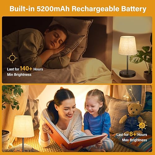 Miniatura 4 de BOHON Lámpara de mesa inalámbrica recargable, lámpara integrada de 5200 mAh, lámpara LED de noche de noche, atenuación continua al tacto, lámparas