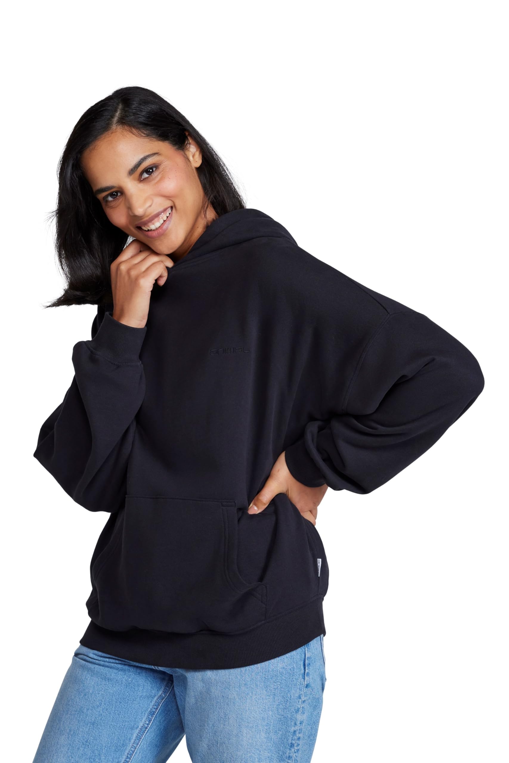 Animal Women's Jet Black Idol Drop Shoulder Hoodie - Soft & Cosy Beach Jumper With Kangaroo Pocket, Elasticated Cuffs & Hem - Autumn Winter Walking, Hiking & Outdoors Size 14