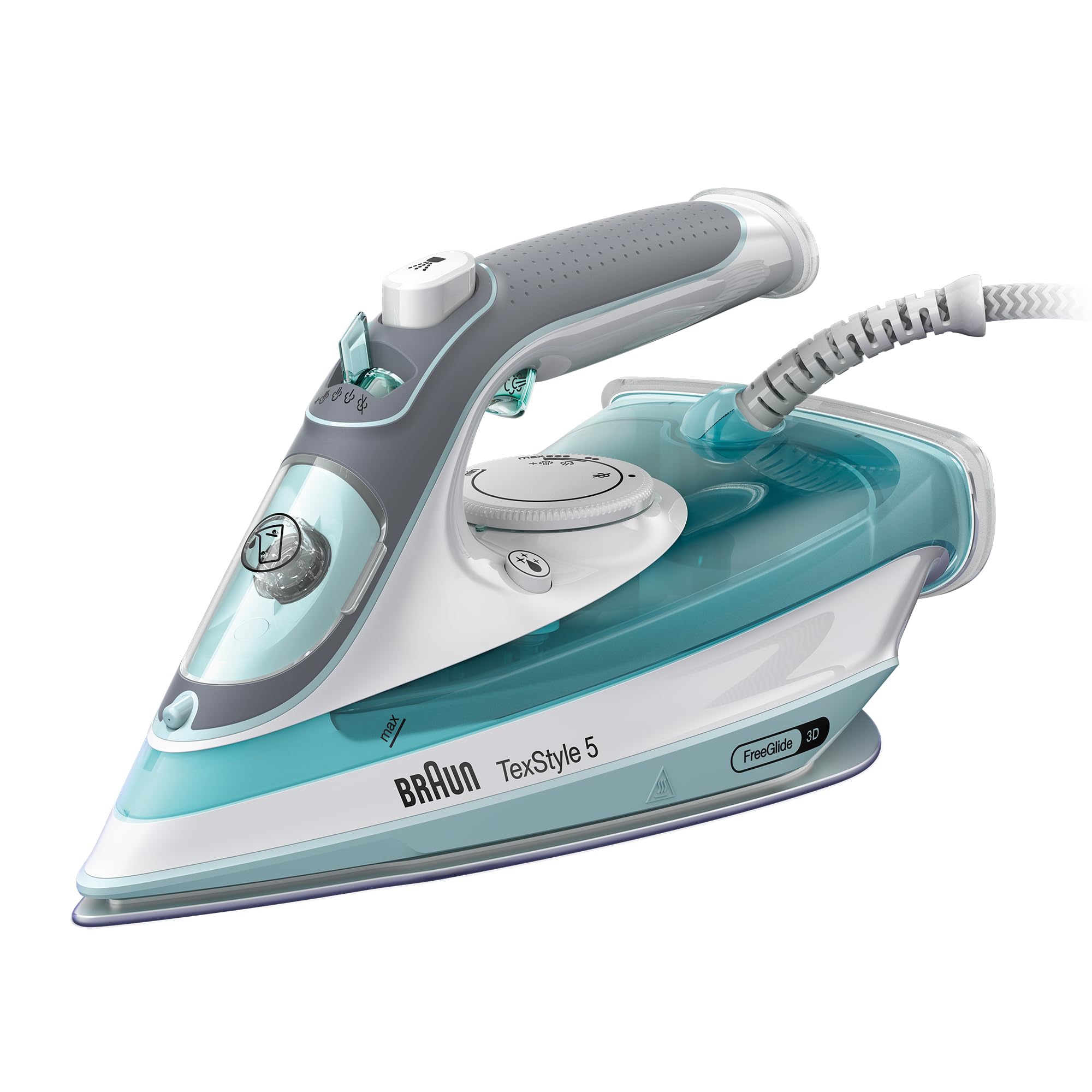 Braun TexStyle 5 Steam Iron, FreeGlide 3D Technology, 2700 Watts, SuperCeramic Coating, Precision Tip, Anti-Drip, 300ml Water Capacity, SI 5017 Green Modern