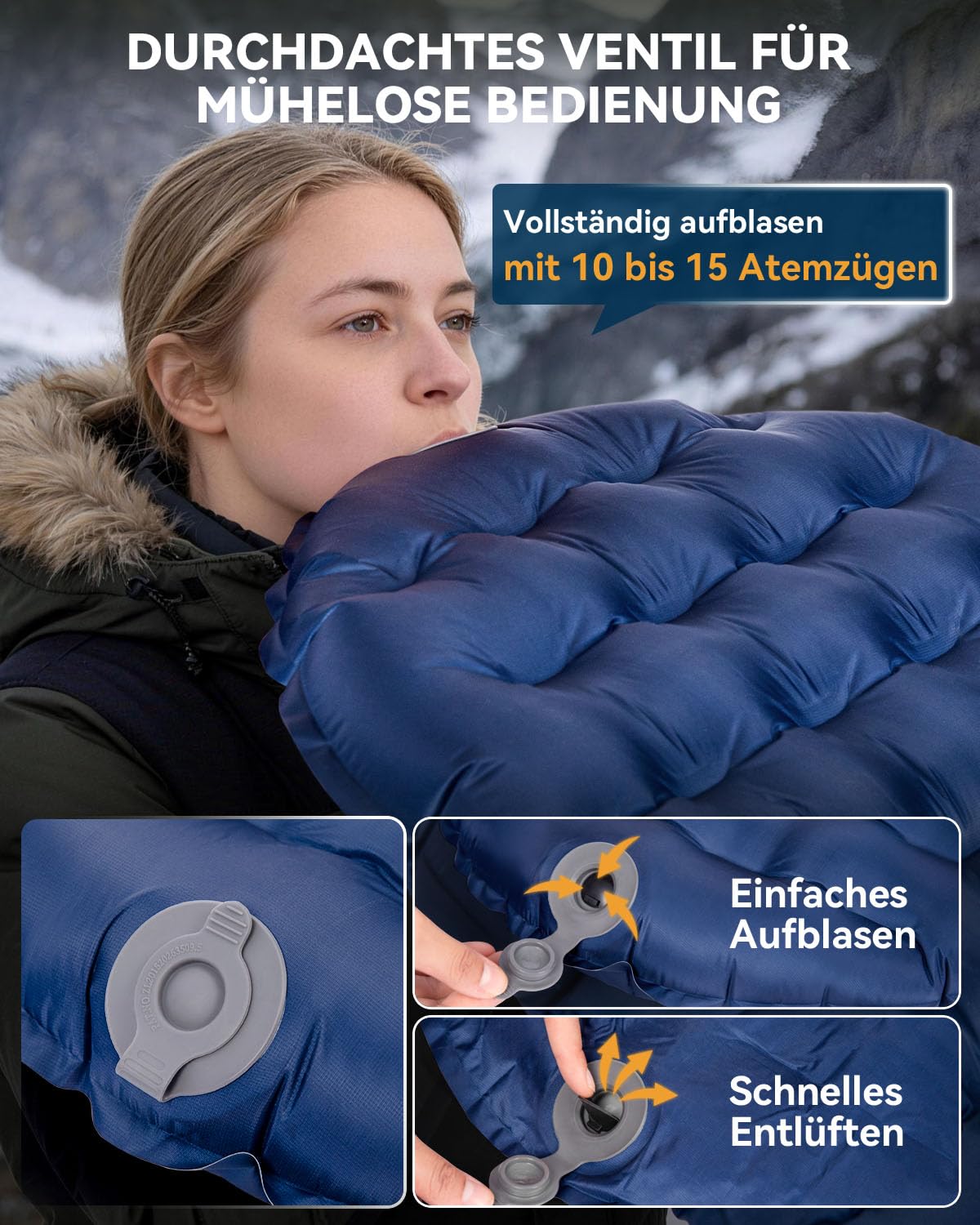 HIKENTURE Karimata kempingowa R-Wert 4, 430 g, ultralekka, 8 cm, bardzo gruba, ciepła mata do spania, nadmuchiwany materac, mały rozmiar po spakowaniu w kształcie mumii, na 4 pory roku, do aktywności