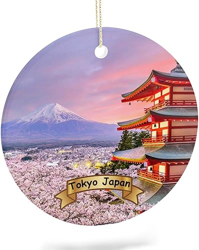 Miniatura 1 de EQEY Tokio Japón árbol colgante de Navidad adorno de porcelana de cerámica de doble cara, 2.9 pulgadas