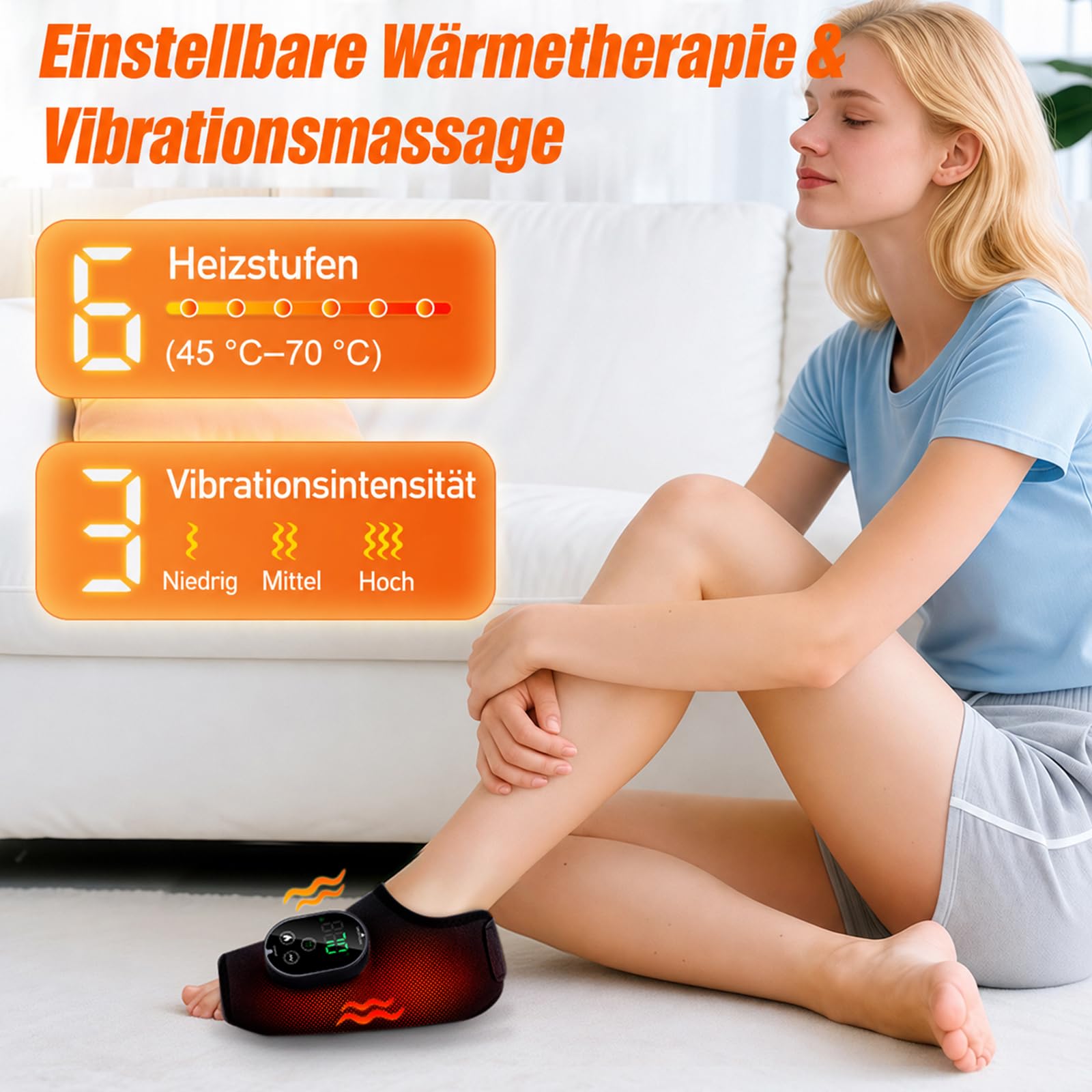 Masseur de pieds sans fil pour neuropathie - 6 niveaux de chaleur et 3 modes de vibration - Appareil de massage pour la voûte plantaire, la cheville et le mollet, pour soulager la douleur et la