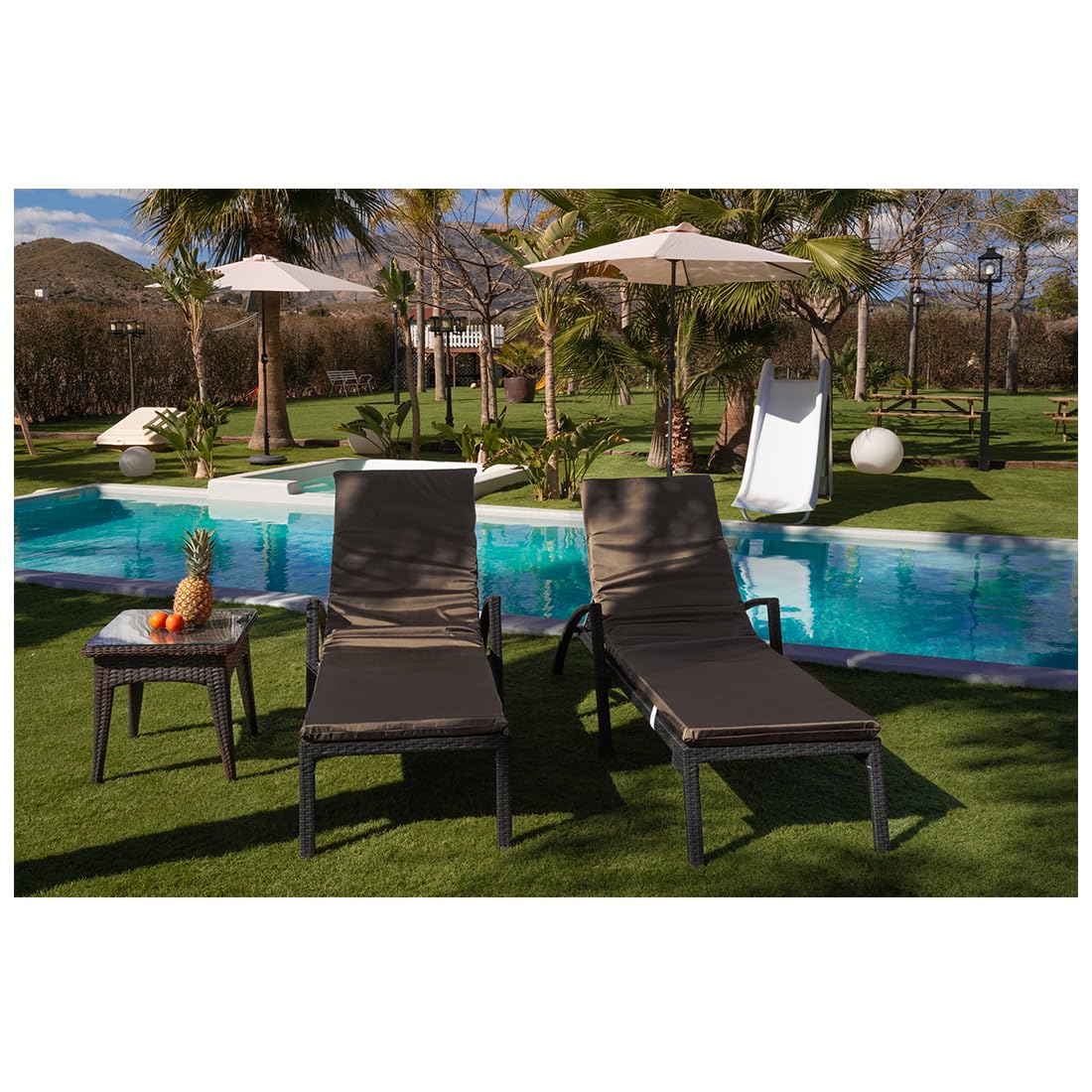 Acomoda Textil - Colchón Tumbona Impermeable. Cojín 180x60x6 cm, Desenfundable, Cómodo y Elegante. Ideal para Jardín, Playa, Piscina, Balcón y Terraza. (Marrón, 2)