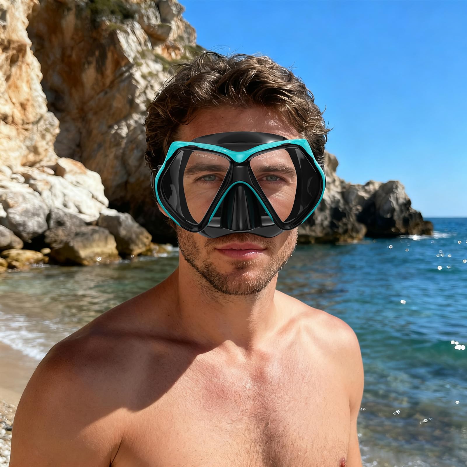 Maschera subacquea per adulti, maschera per snorkeling e immersioni, occhialini da nuoto con copertura per il naso, panoramica HD, in vetro temperato, per immersioni e snorkeling, senza perdite e
