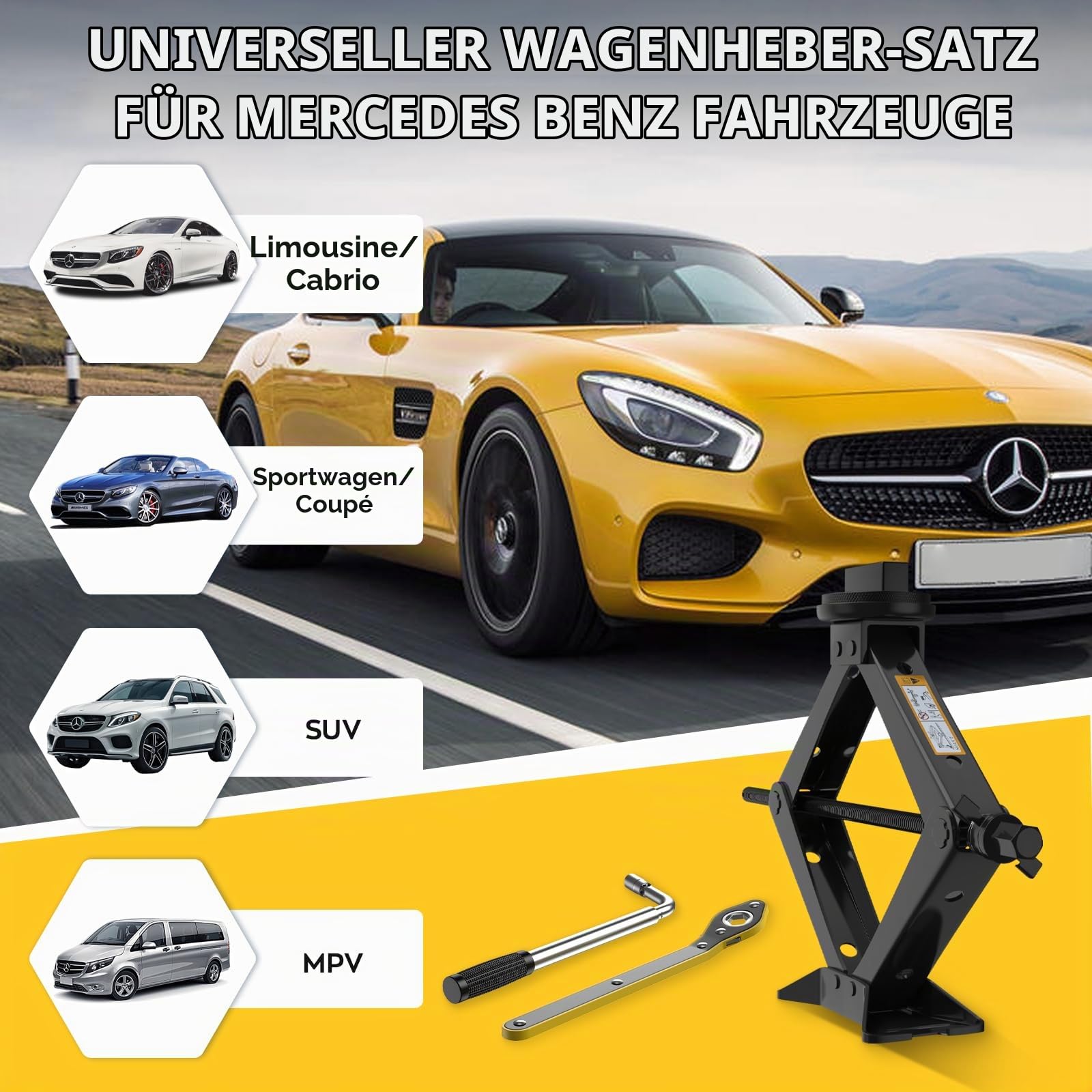 IMAYCC 2.5T Wagenheber für Mercedes Benz Scherenwagenheber SUVMPV | Car Jack mit 2 Gummiauflage & Radmutternschlüssel,Tragbarer Wagenheber Auto Notfallset Reifenwechsel für MercedesBenz SUV MPV