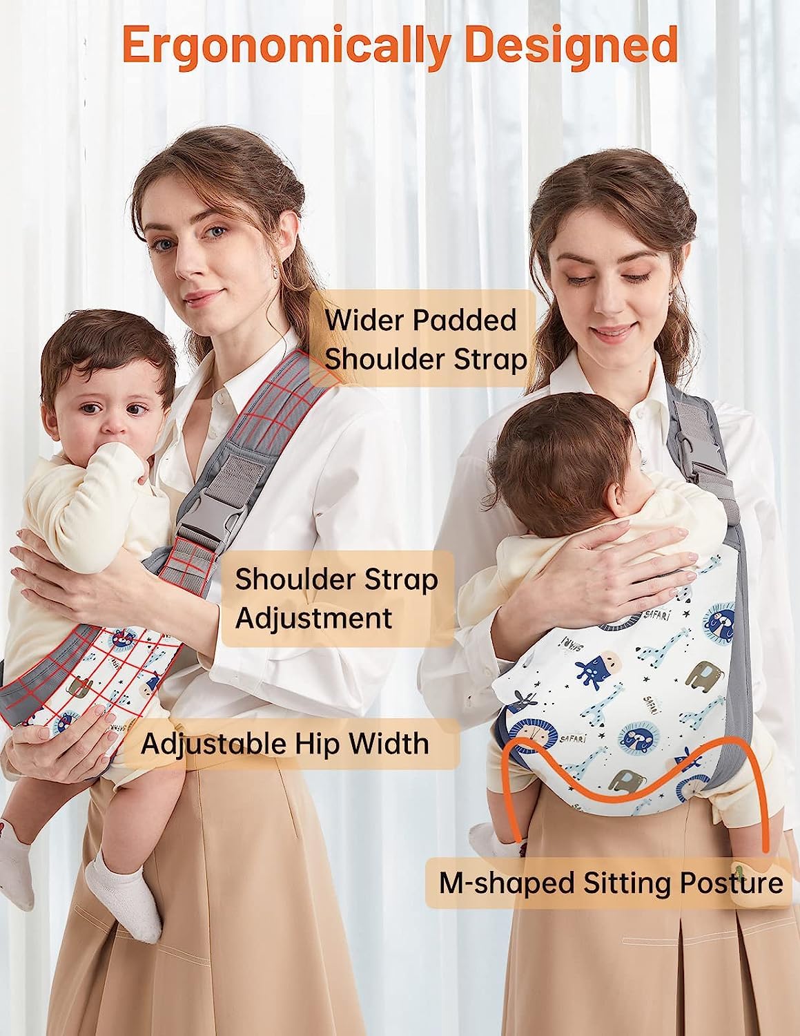 Fascia Porta Bebe, Marsupio Neonato Mumgaroo, Fascia Neonato Multifunzionale On the Go,Marsupio Neonato 0-36 mesi, Tutte le Stagioni, fino a 15kg (grigio e bianco)