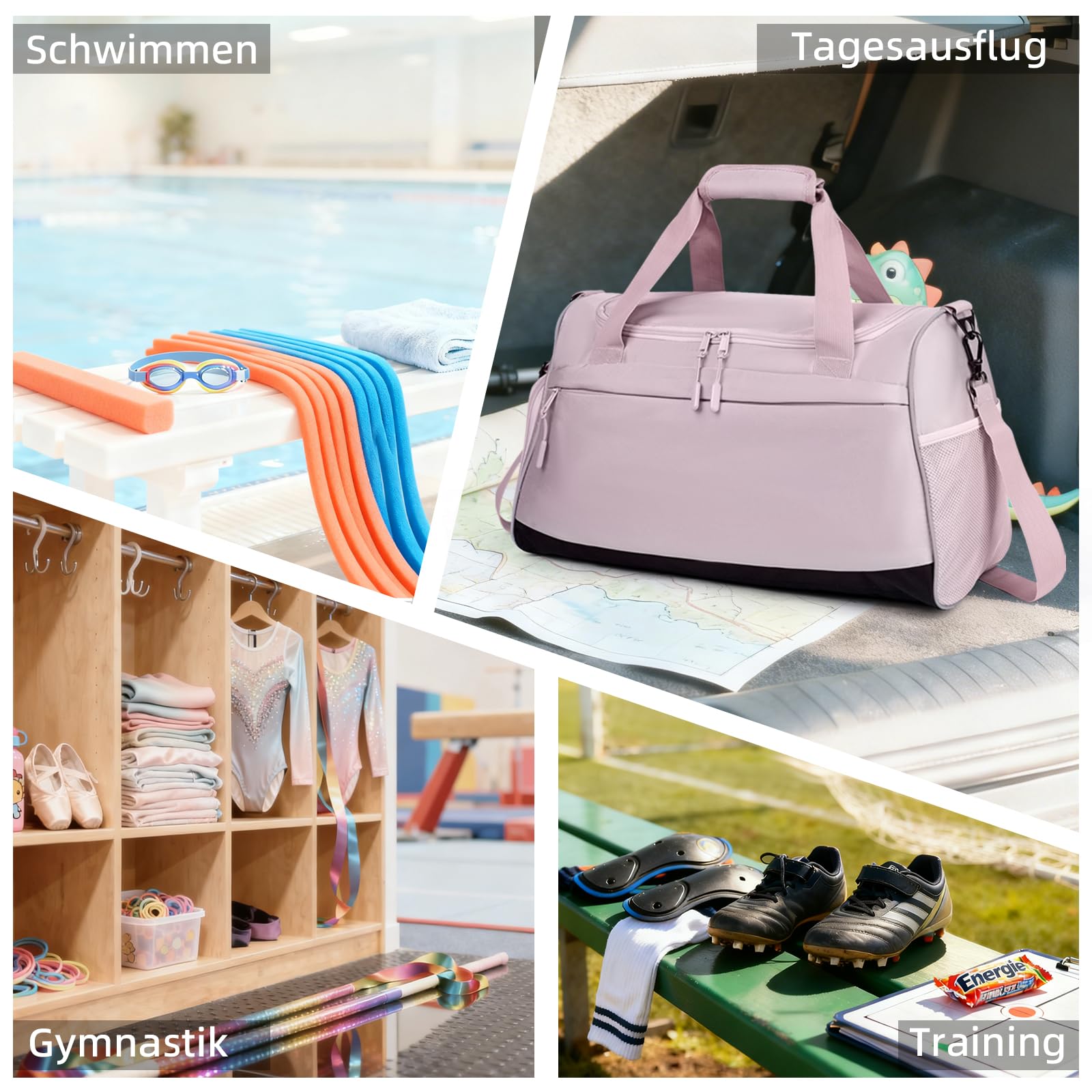 Zedelmaier Sporttasche Kinder Mädchen Leichte Reisetasche Wasserabweisende Schwimmtasche Kinder 30L Sporttasche Mädchen Tragbare Kindersporttasche für Sportstunden, Sportverein, Urlaub (Rosa)