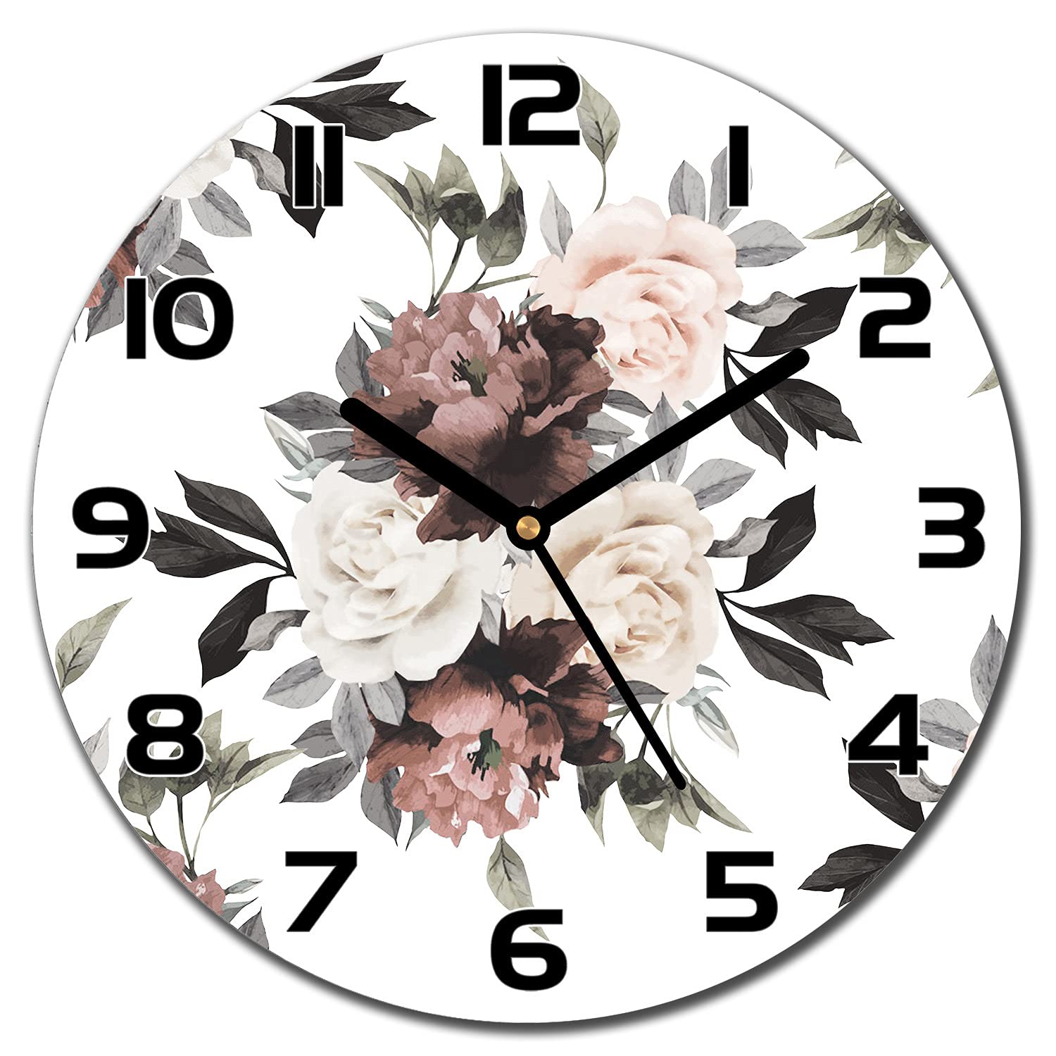 Horloge en Verre 30 cm Roses Fleurs de Lumière pour Déco Cuisine