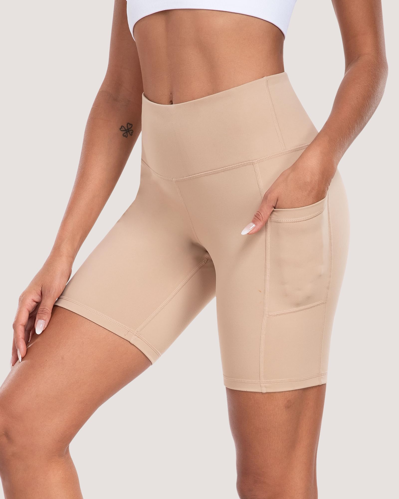 Pantalones cortos de ciclista para mujer con bolsillos, cintura alta de 8 pulgadas, control de abdomen, suaves, atléticos, entrenamiento, gimnasio, yoga — view 18
