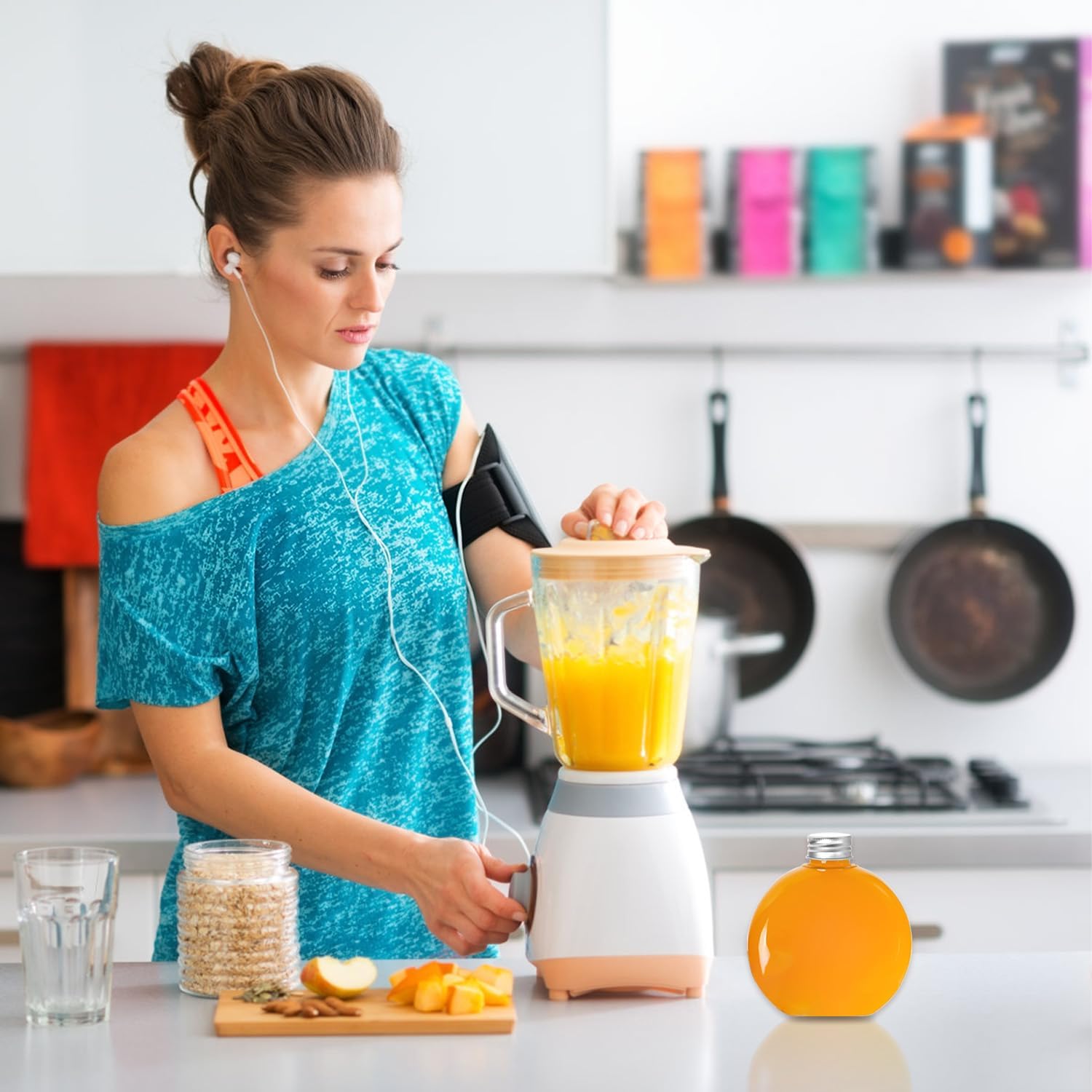 Juice Bottles, 24 Pack 10 Oz Plastic Bottles Mini Beverage Container Juice Containers, Round Flat Bottles Plastic Flask Bottle For Drinks, Milk, Tea, Alcohol, Liquor (10 Oz) - Image 6