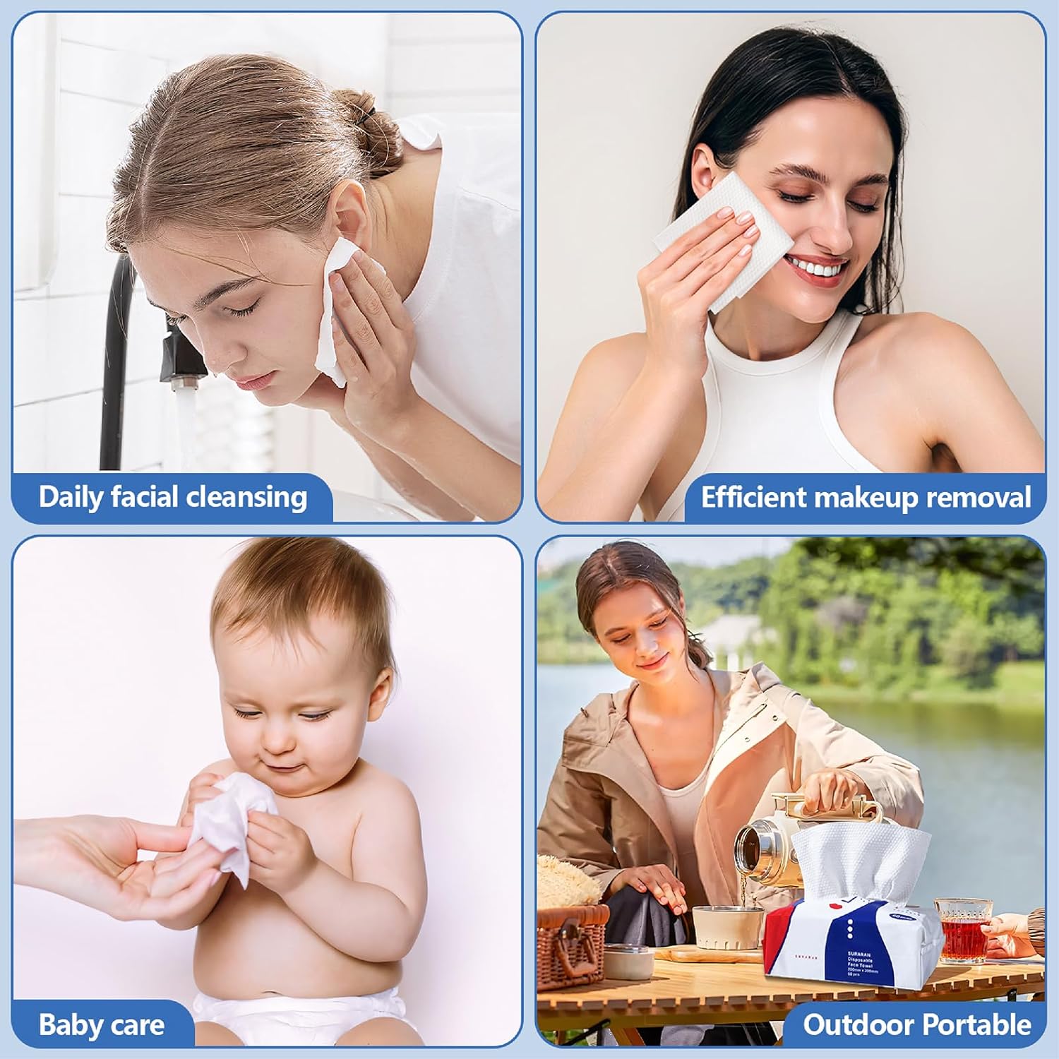 Disposable Face Towel, Biodegradable Thickened Non Shedding Cleaning WetWwipe, Suitable for Sensitive Skin, Cleansing, Makeup Removal, Care, Travel, Both Dry and Wet 8