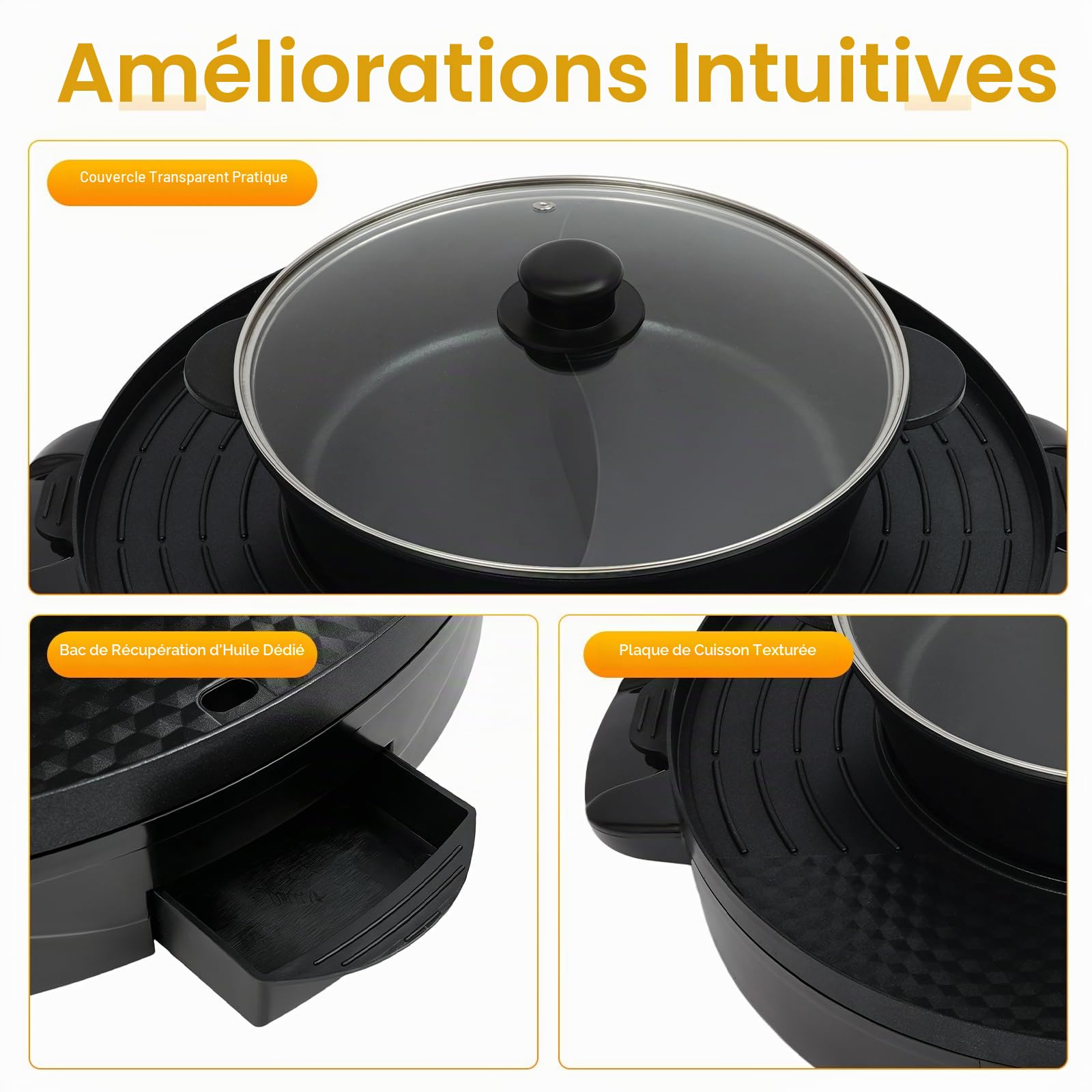 Hotpot et raclette 2 en 1, élément chauffant électrique en acier inoxydable, barbecue coréen, revêtement anti-adhésif, Hotpot pour mijoter, cuisiner, rôtir