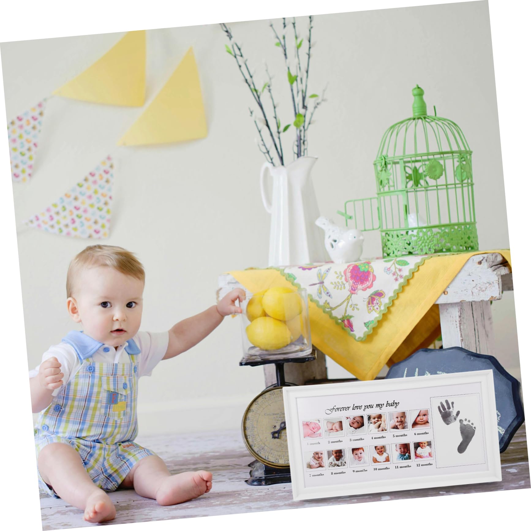 TOYANDONA Marco de Fotos Material Pp y Pvc Huellas de Manos y Pies para Bebés Diseño Elegante Blanco para Colgar en Pared o Decorar Mesa, Obsequio Adecuado para Nuevos Padres