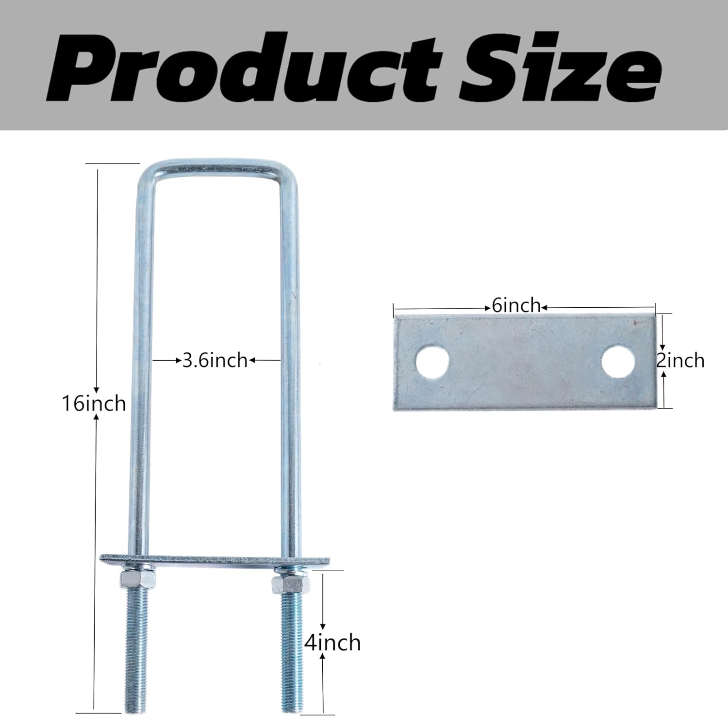 4 Pack Heavy Duty 3.5in X 16in Square Bend U-Bolt Kit, U Clamp Bolts with Nuts and Frame Plates,Accessories for Automobiles Trailer.
