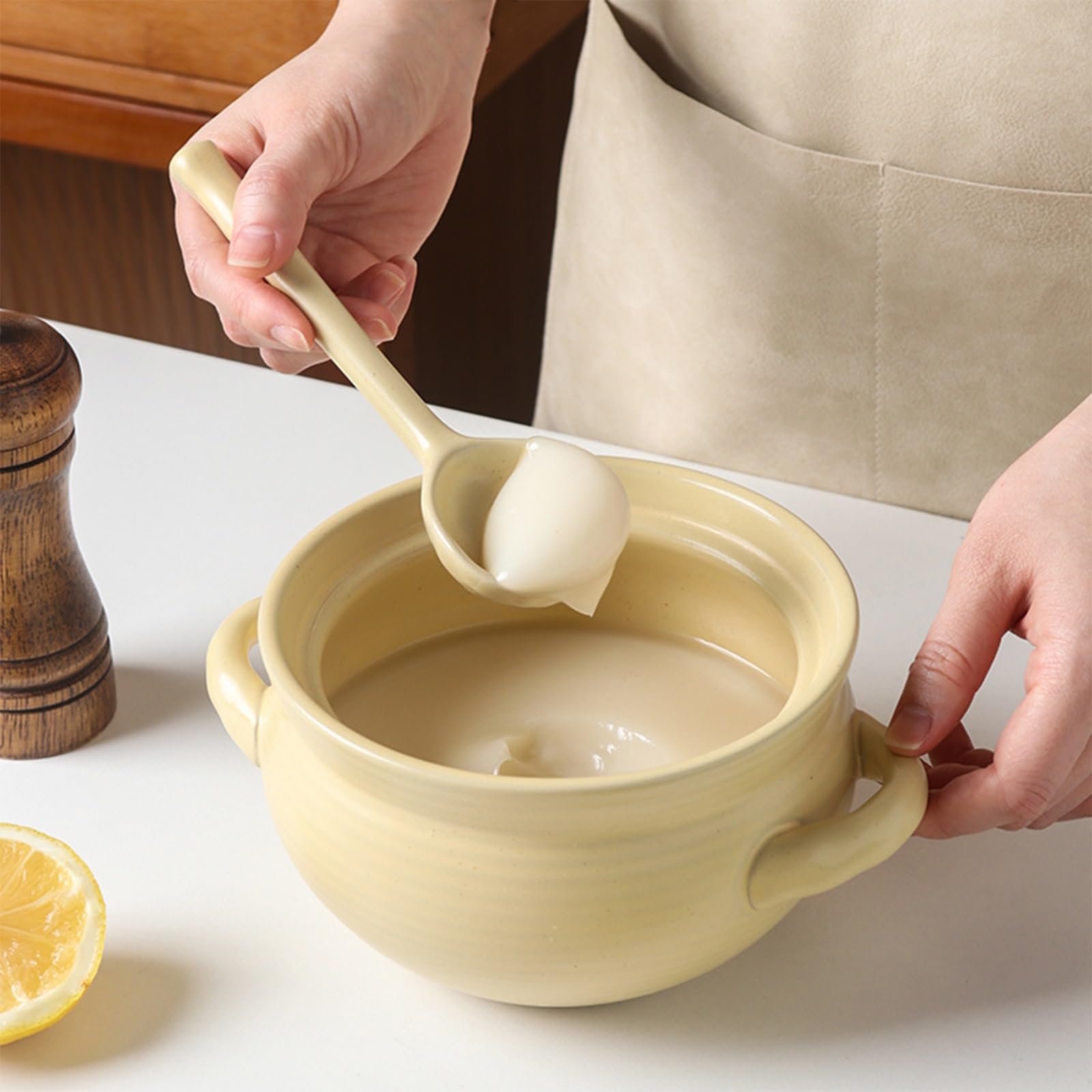 Barattolo con Coperchio, barattoli per spezie in Ceramica, Coperchio per condimenti in Porcellana, zuccheriera e Cucchiaio, per Cucina e casa (Bianco, 1000 ml)