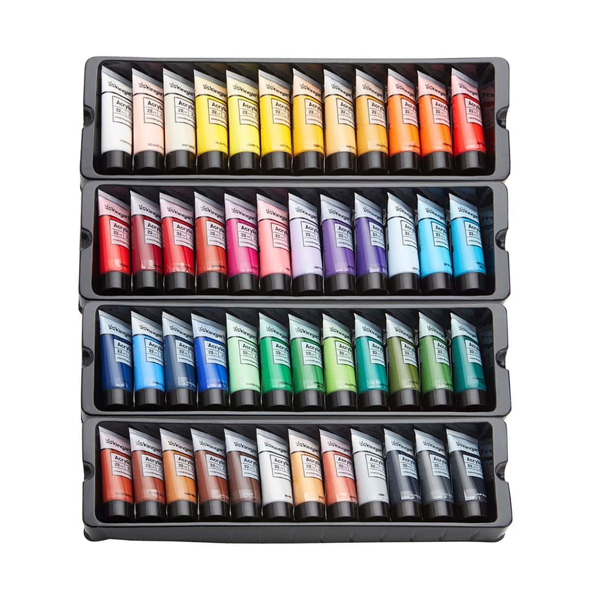 KINGART 500-48 PRO Artist Quality 48 Pc. Acrylic Paint Set, 22ml (0.74oz) Tubes, Set of 48 Unique, Highly Pigmented Colors