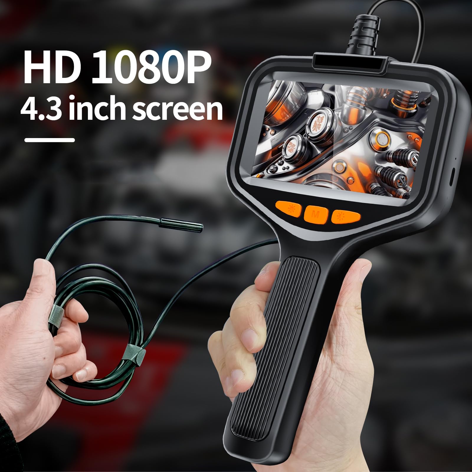 Caméra endoscopique avec 8 lumières LED, endoscope HD 1080p avec écran de 4,3", câble semi-rigide, caméra d'inspection étanche IP67 pour automobile, plomberie, drainage, tuyau (10 m)