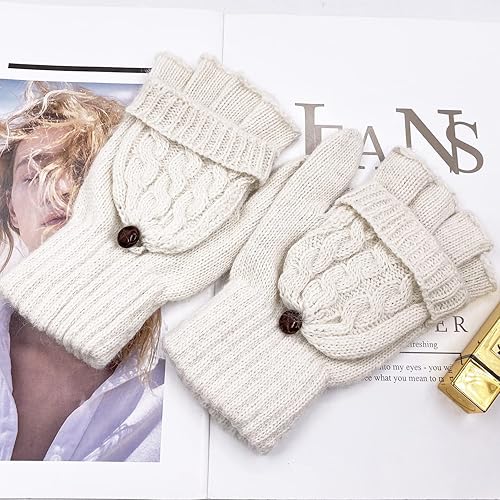 Miniatura 116 de Beurlike Guantes de invierno para mujer, de lana cálida, a prueba de viento, convertibles, sin dedos Negro