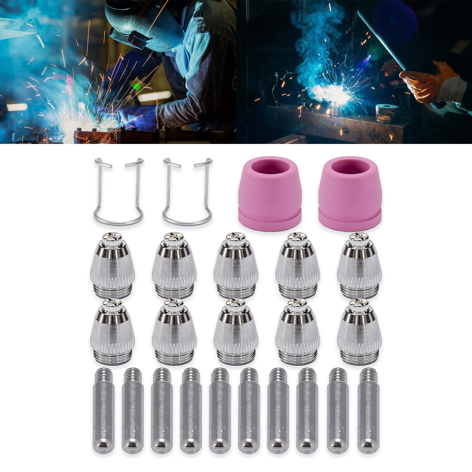 CHENZILIN 24PCS SG55 AG60 WSD60P Cutting Torch Tip Nozzles 10Pcs Electrodes 10Pcs Nozzle 2Pcs Cups 2Pcs Brackets