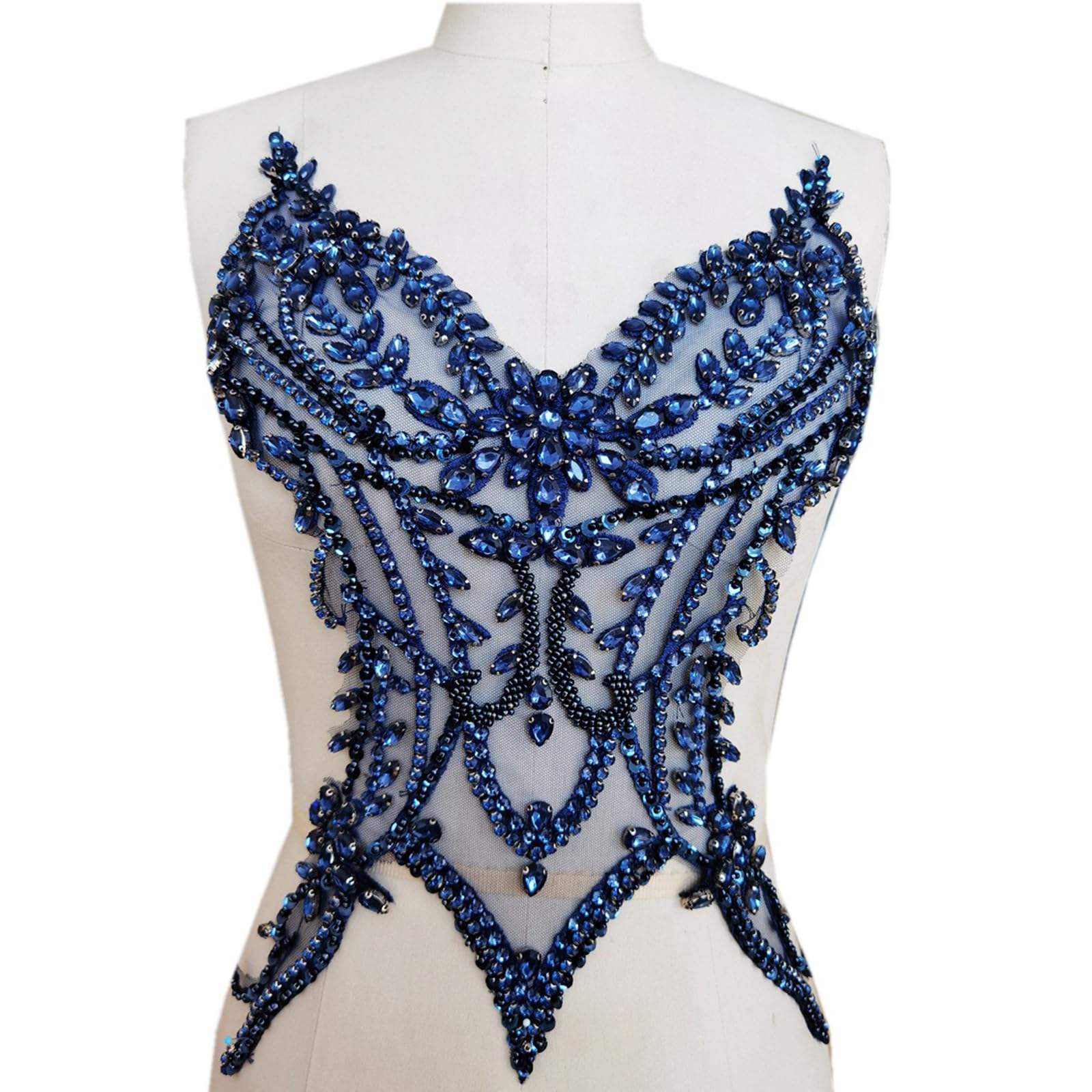Dieke Navy Blue 3D Costumes Appliques Patches Hand Beaded Patches Rhinestones Sew On Patches For Wedding Dresses And Prom Clothes