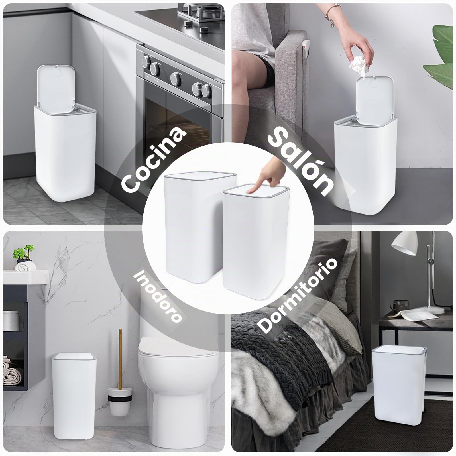 Gintan Cubo de basura de cocina con tapa ajustable, 25 – 45 L, extragrande, con ruedas, tapa hermética para residuos de cocina, con dos contenedores de basura de 9 litros con tapas (3 paquetes)