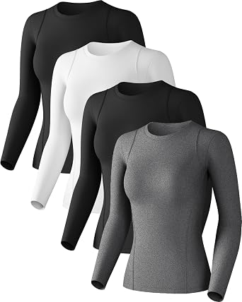 Women Long Sleeve Compression Sun Shirts Workout Athletic Underscrubs Top | Upf 50+ breathable uv protection spf rash guard, moisture wicking dry fit cooling undershirt for gym running swim