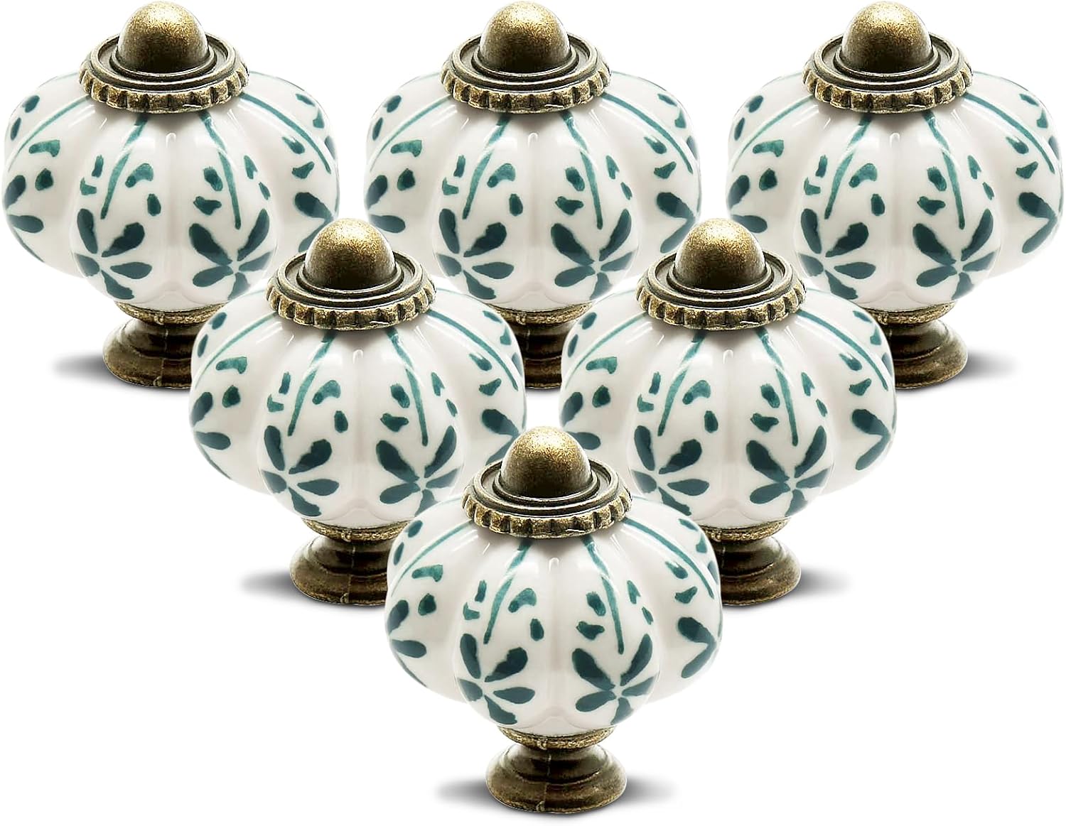 Seimneire 12pcs Ivory Pumpkin Ceramic Knobs - Vintage Leaf Pattern Cabinet Drawer Handles Pulls with Screws