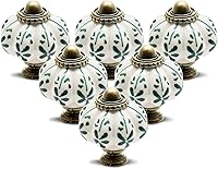 Seimneire 12pcs Ivory Pumpkin Ceramic Knobs - Vintage Leaf Pattern Cabinet Drawer Handles Pulls with Screws