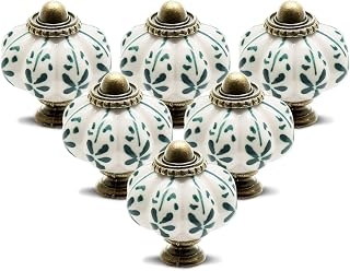 Seimneire 12pcs Ivory Pumpkin Ceramic Knobs - Vintage Leaf Pattern Cabinet Drawer Handles Pulls with Screws