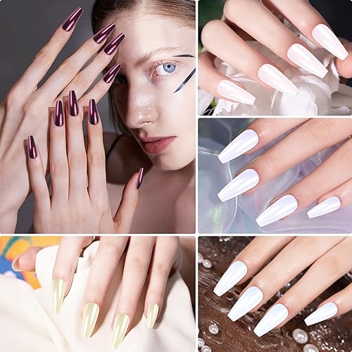 Vista 5 de Artdone Polvo de uñas cromado, efecto espejo metálico, pigmento cromado, iridiscente, aurora, brillantina, sirena, perla, kit de polvo para esmalte