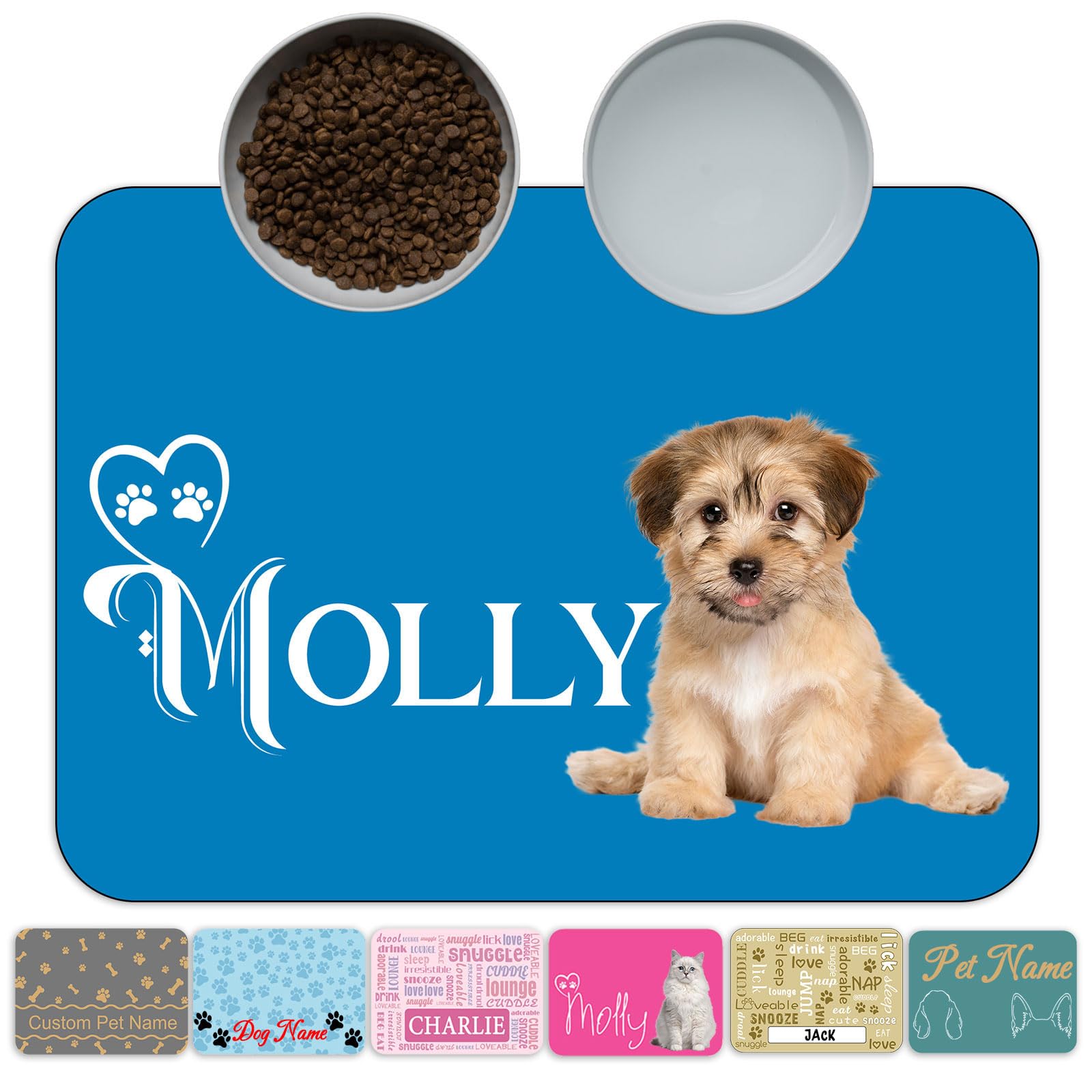 Xsersao Personalized Pet Feeding Mat Custom Name Dog Food Mat Customized Cat Water Placemats, Waterproof & Non-Slip Design for Dogs Cats, Style 5