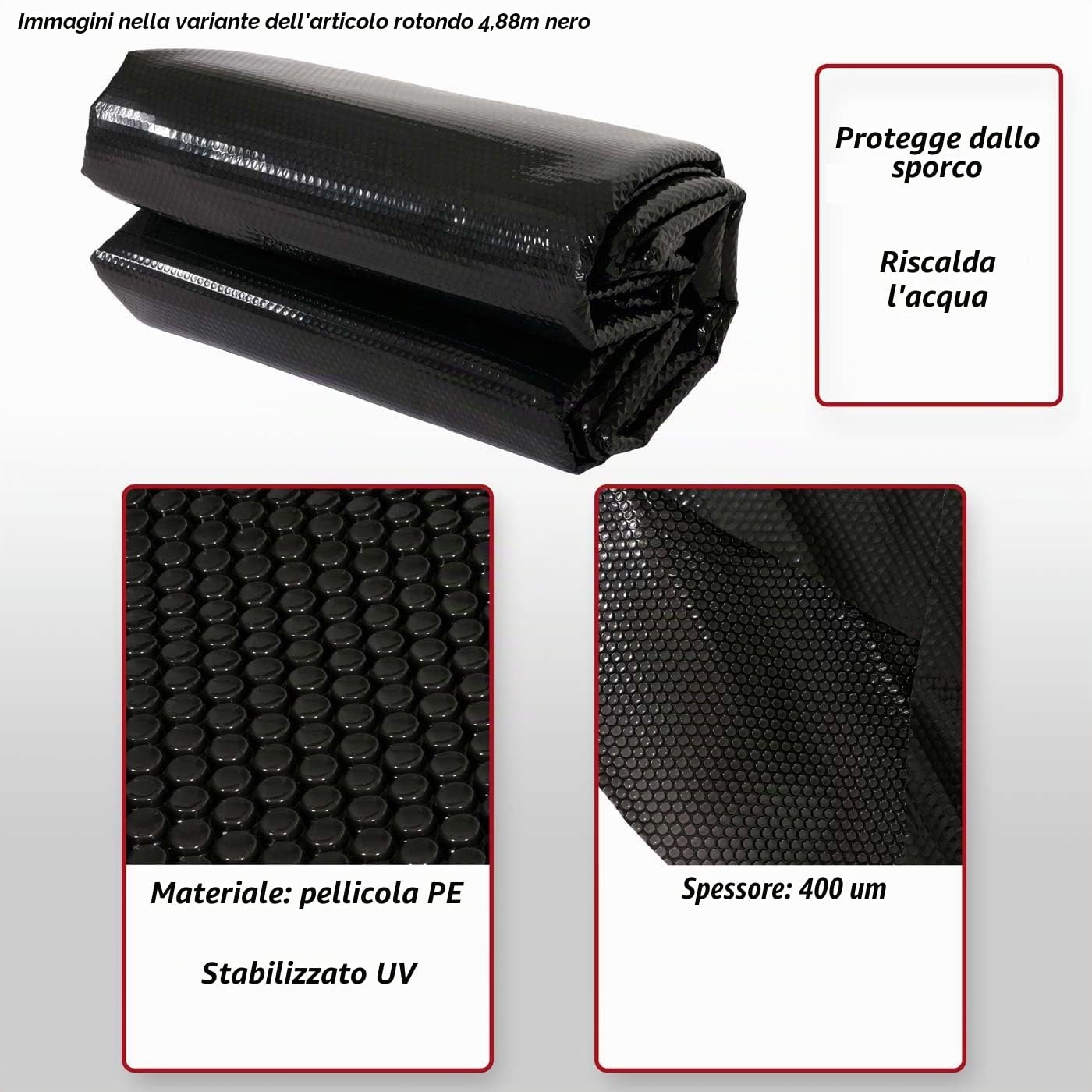 Copertura isotermica piscina telo PE 400 micron - rettangolare 3x2m blu