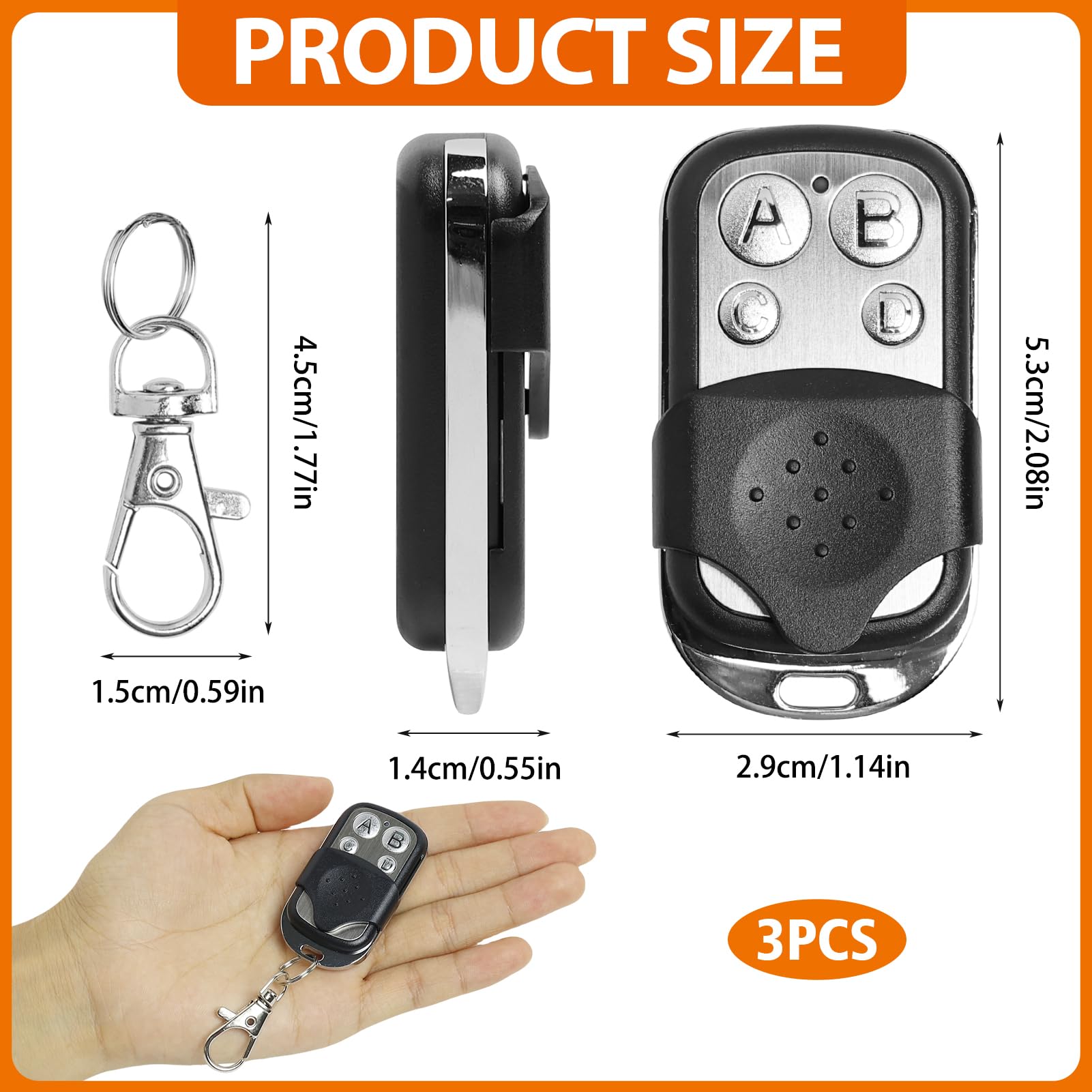 SMCEHEYA 3 pcs Universal Garage Door Opener Remote 433mhz Electric Gate Fob Universal Cloning Wireless Alarm Remote Control Key Fob for Car Garage Door Gate Universal Garage Door Opener Remote Cloning - Image 2