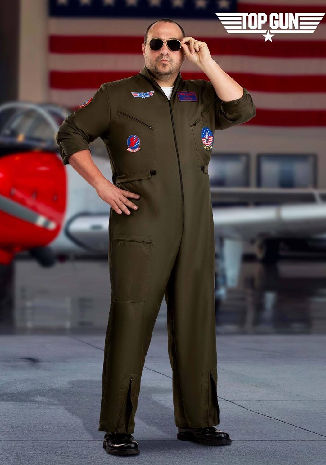 Plus Size Top Gun Flight Suit Halloween Costume | Maverick Fighter Jet Pilot Jumpsuit Uniform for Adults 2X - Image 2