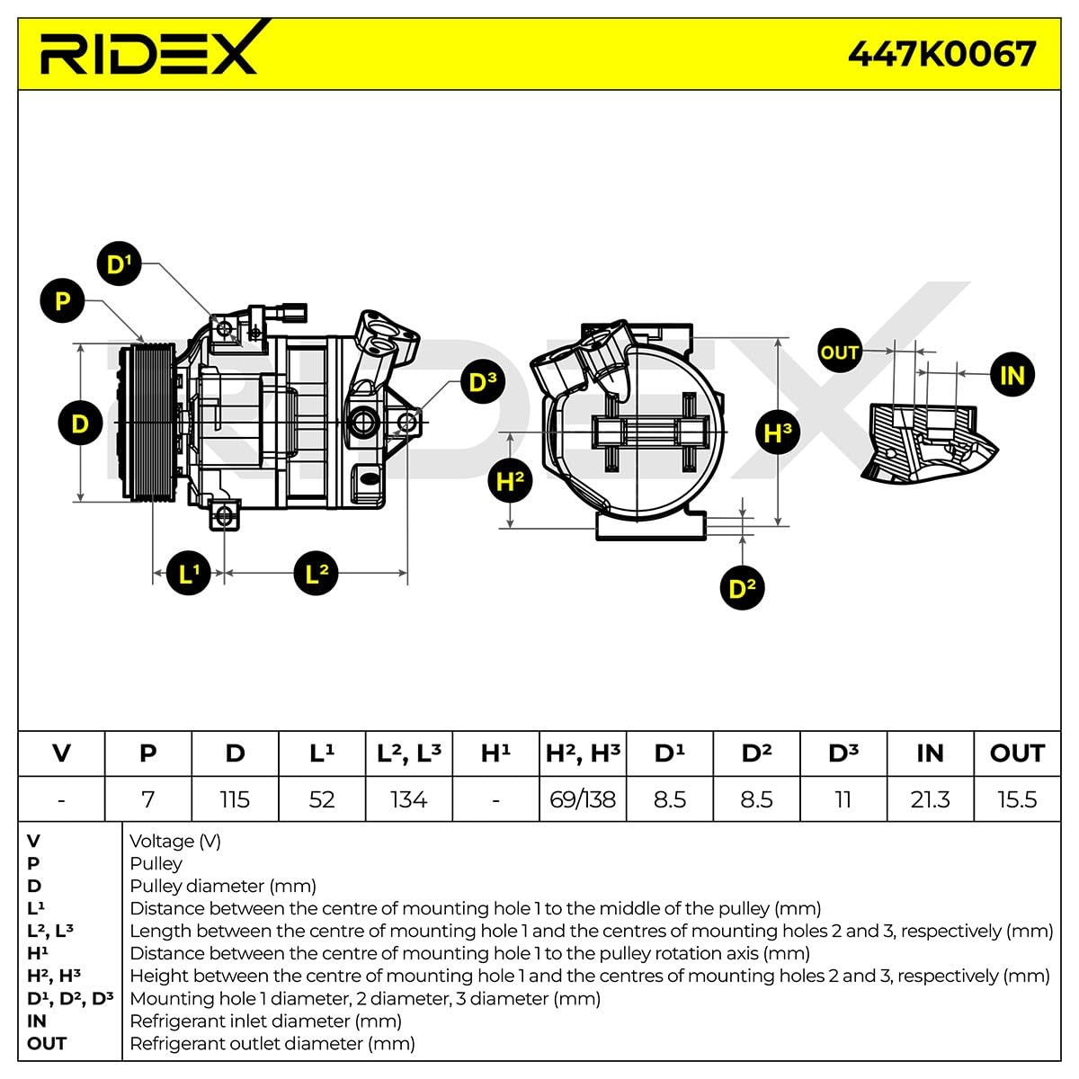RIDEX 447K0067 Compresor aire acondicionado con juntas Compatible con RENAULT Master 3 Caja/Chasis EV, HV, UV