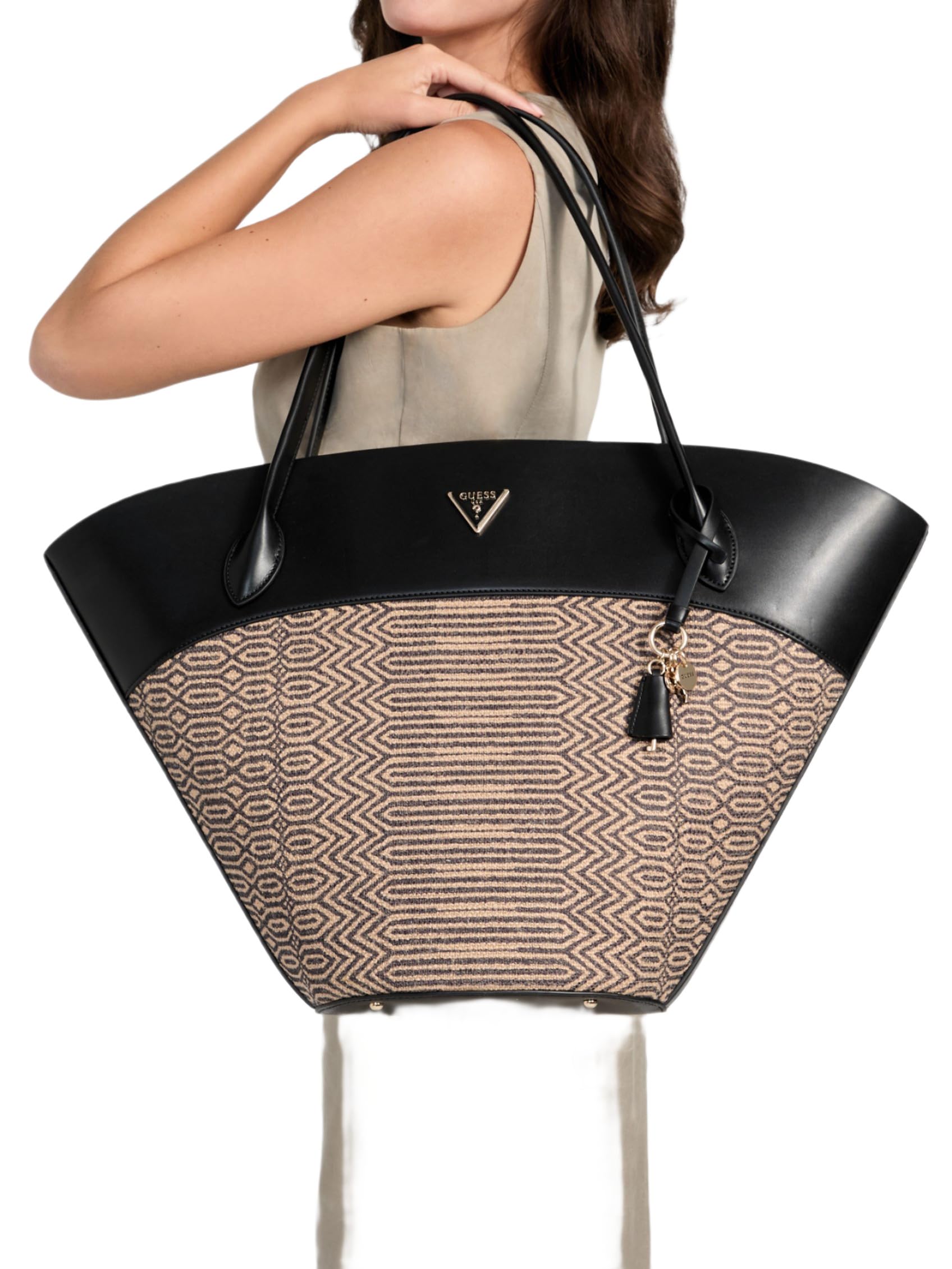 GUESS bolso shopper Venere Extra Large Tote Natural/Black multicolor