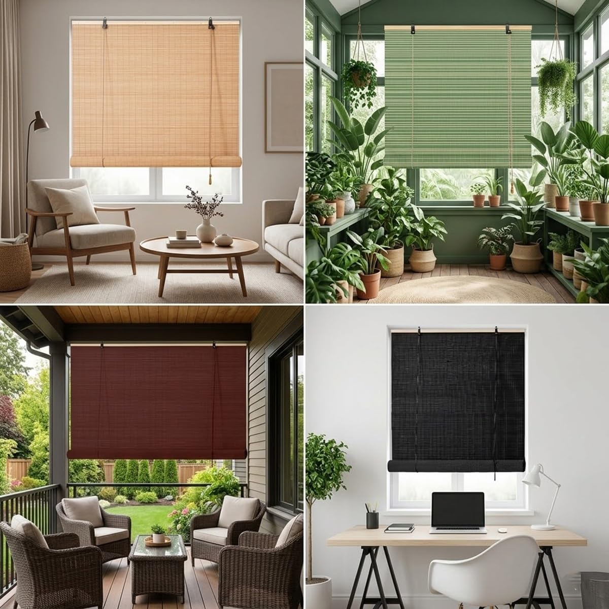 Tenda a Pacchetto in Bambù, Veneziane da Interno Oscuranti in Legno, Tenda a Rullo per Finestre, Protezione Solare per Camera da Letto, Tapparella Privacy(Verde,W150xH300cm)